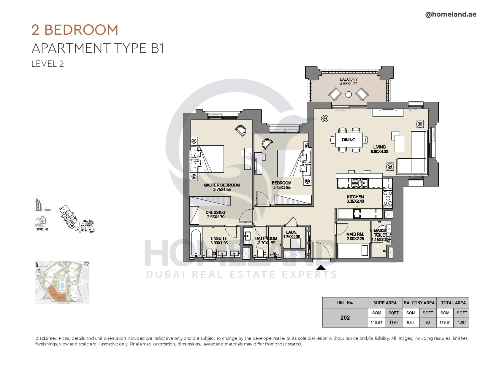 Al Jazi, 2BR, Type B1, Level 2, Unit 202, 1287 SQFT