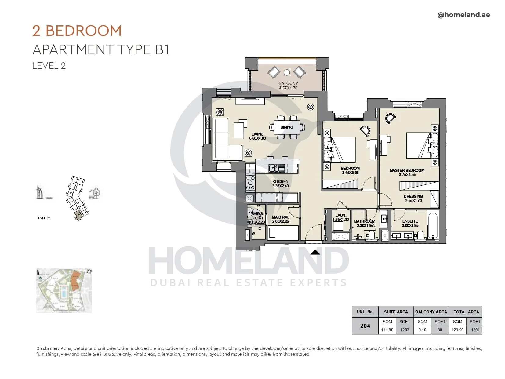 Al Jazi, 2BR, Type B1, Level 2, Unit 204, 1301 SQFT