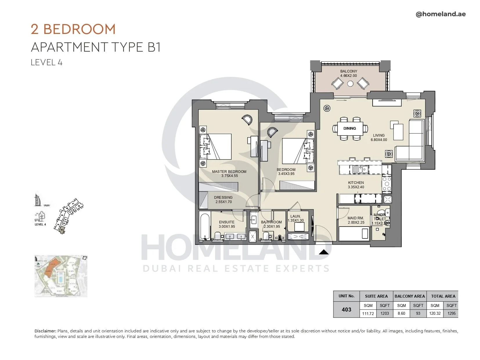 Al Jazi, 2BR, Type B1, Level 4, Unit 403, 1295 SQFT