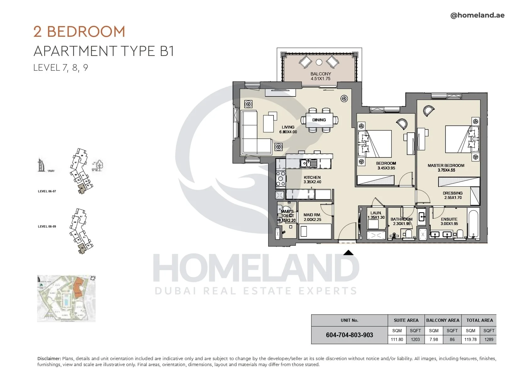 Al Jazi, 2BR, Type B1, Level 7 to 9, Unit 604-704-803-903, 1289 SQFT
