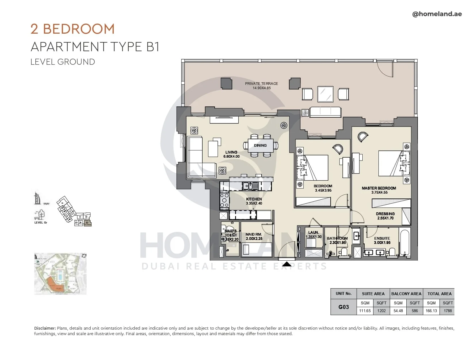 Al Jazi, 2BR, Type B1, Level Ground, Unit G03, 1788 SQFT