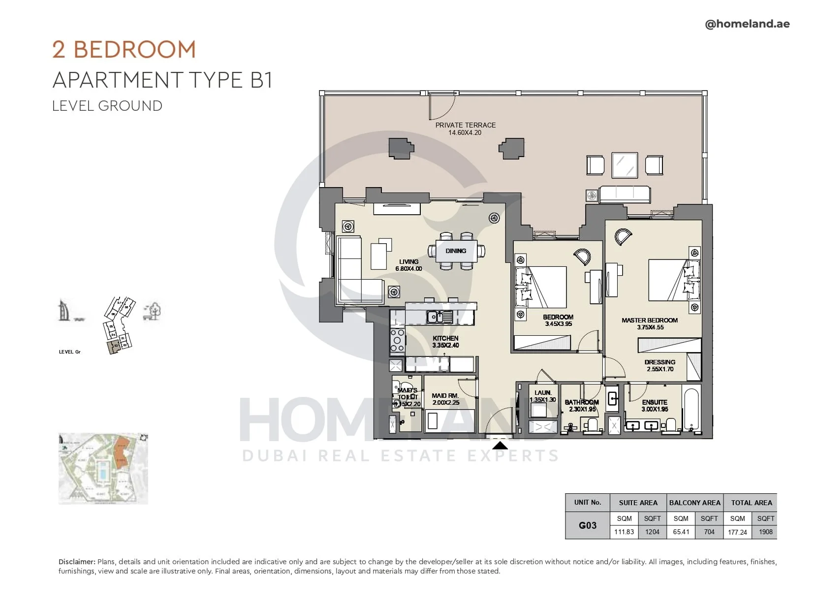 Al Jazi, 2BR, Type B1, Level Ground, Unit G03, 1908 SQFT