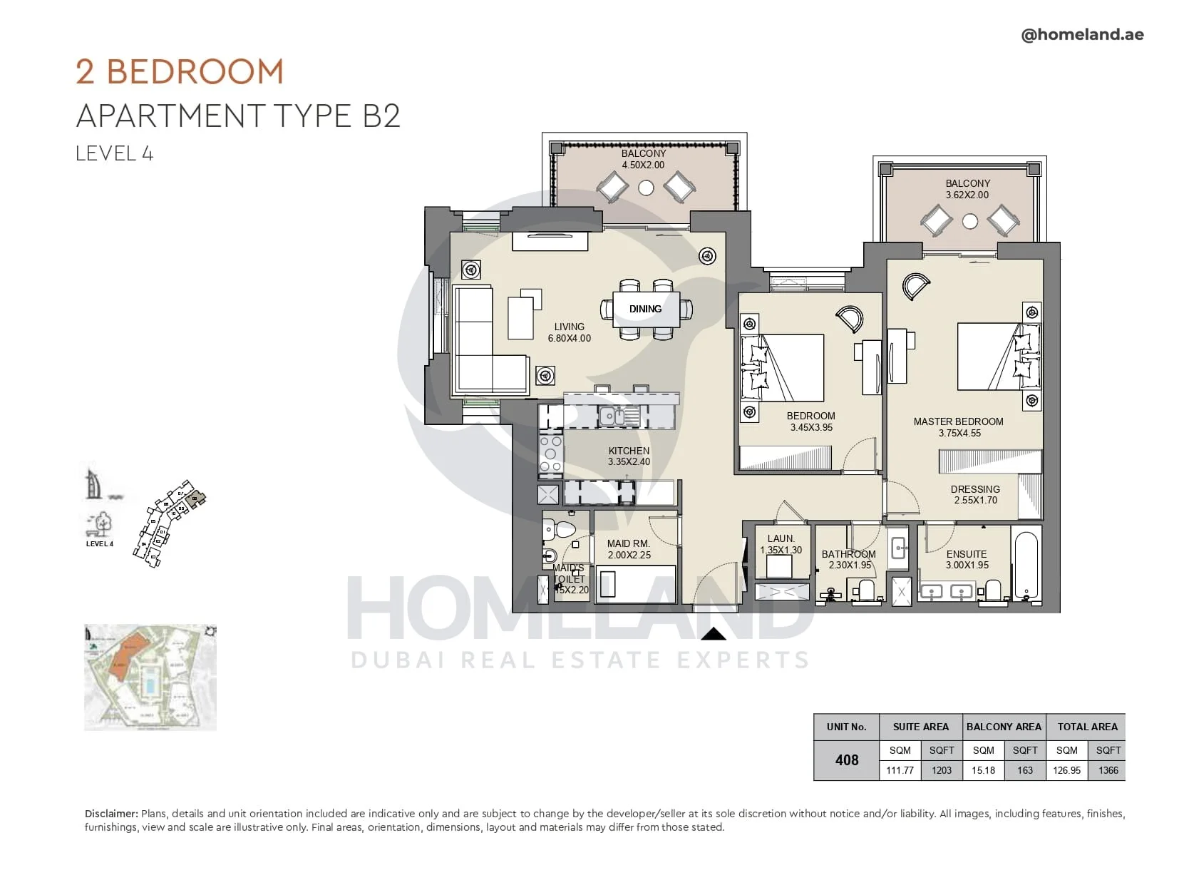 Al Jazi, 2BR, Type B2, Level 4, Unit 408, 1366 SQFT