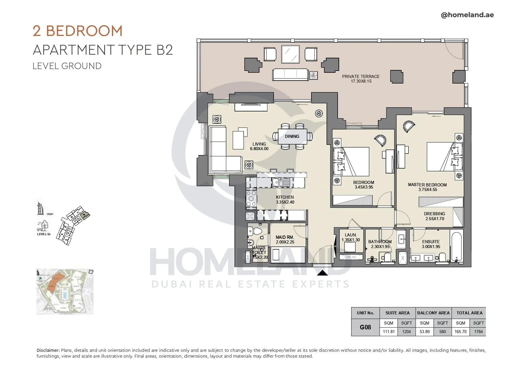Al Jazi, 2BR, Type B2, Level Ground, Unit G08, 1784 SQFT