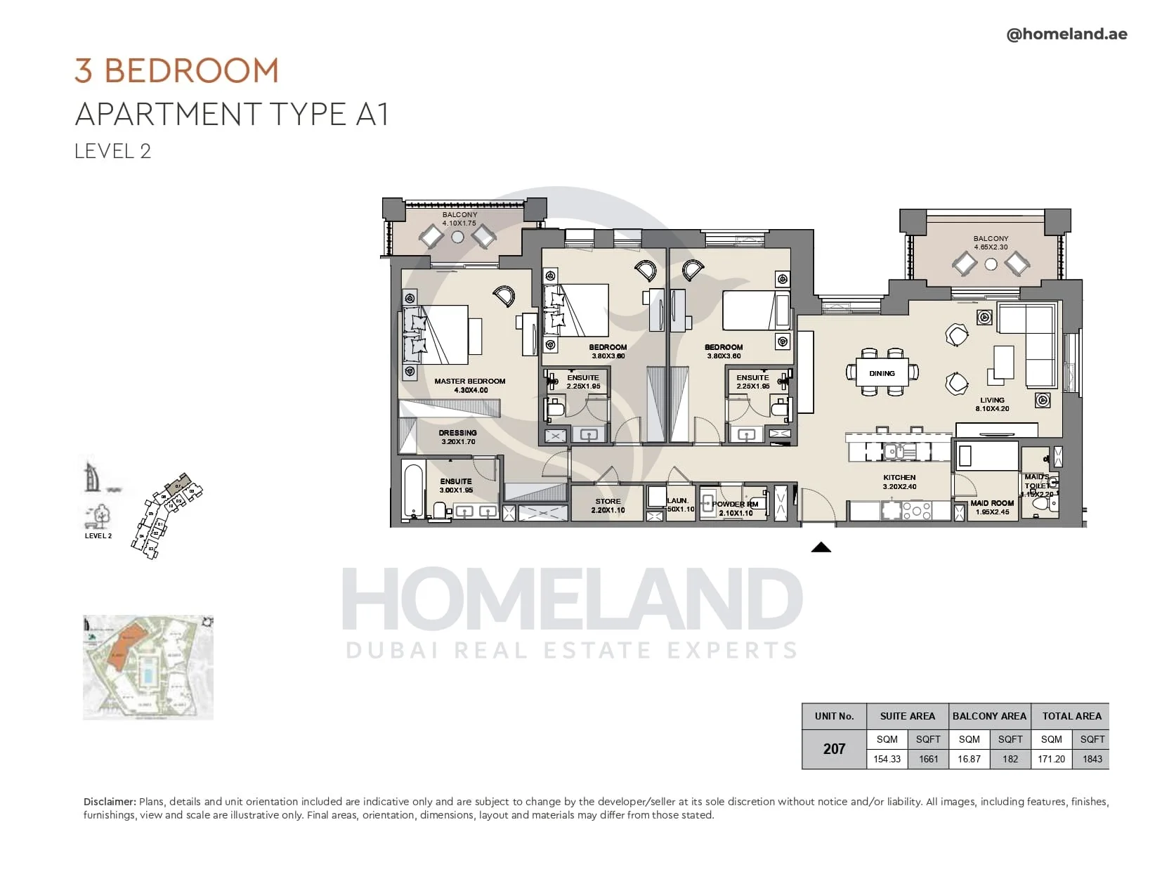 Al Jazi, 3BR, Type A1, Level 2, Unit 207, 1843 SQFT