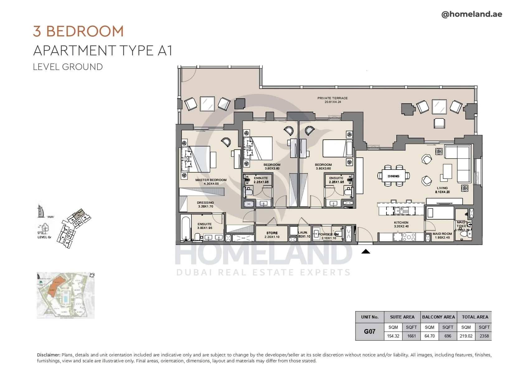 Al Jazi, 3BR, Type A1, Level Ground, Unit G07, 2358 SQFT