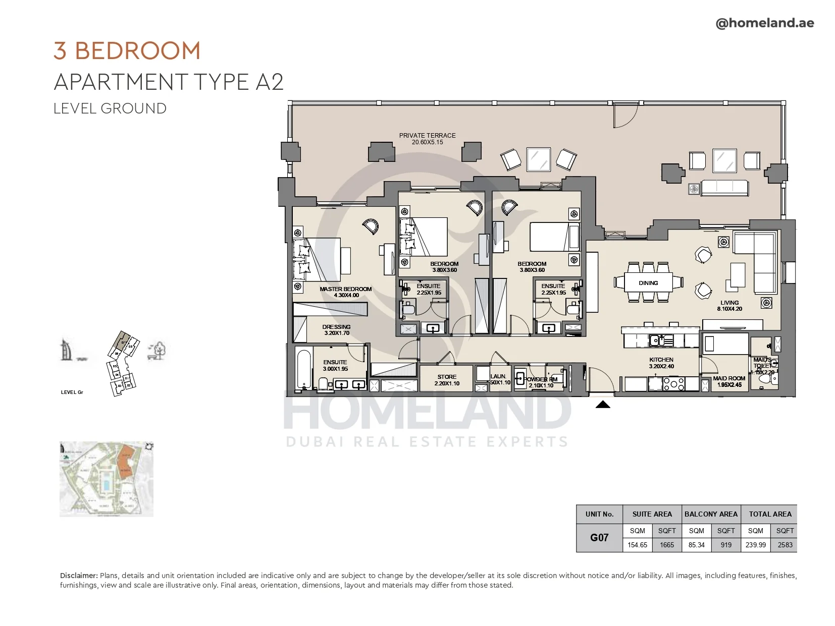 Al Jazi, 3BR, Type A2, Level Ground, Unit G07, 2583 SQFT