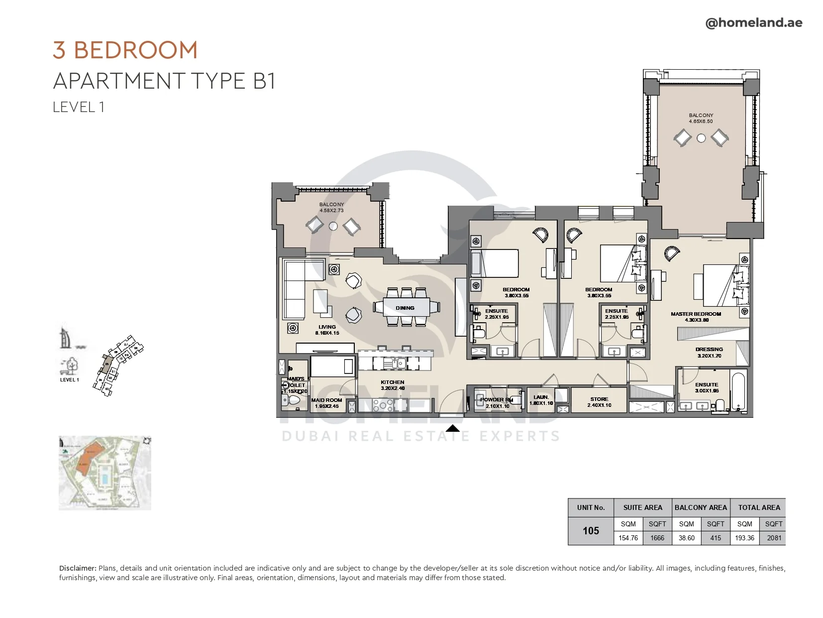 Al Jazi, 3BR, Type B1, Level 1, Unit 105, 2081 SQFT