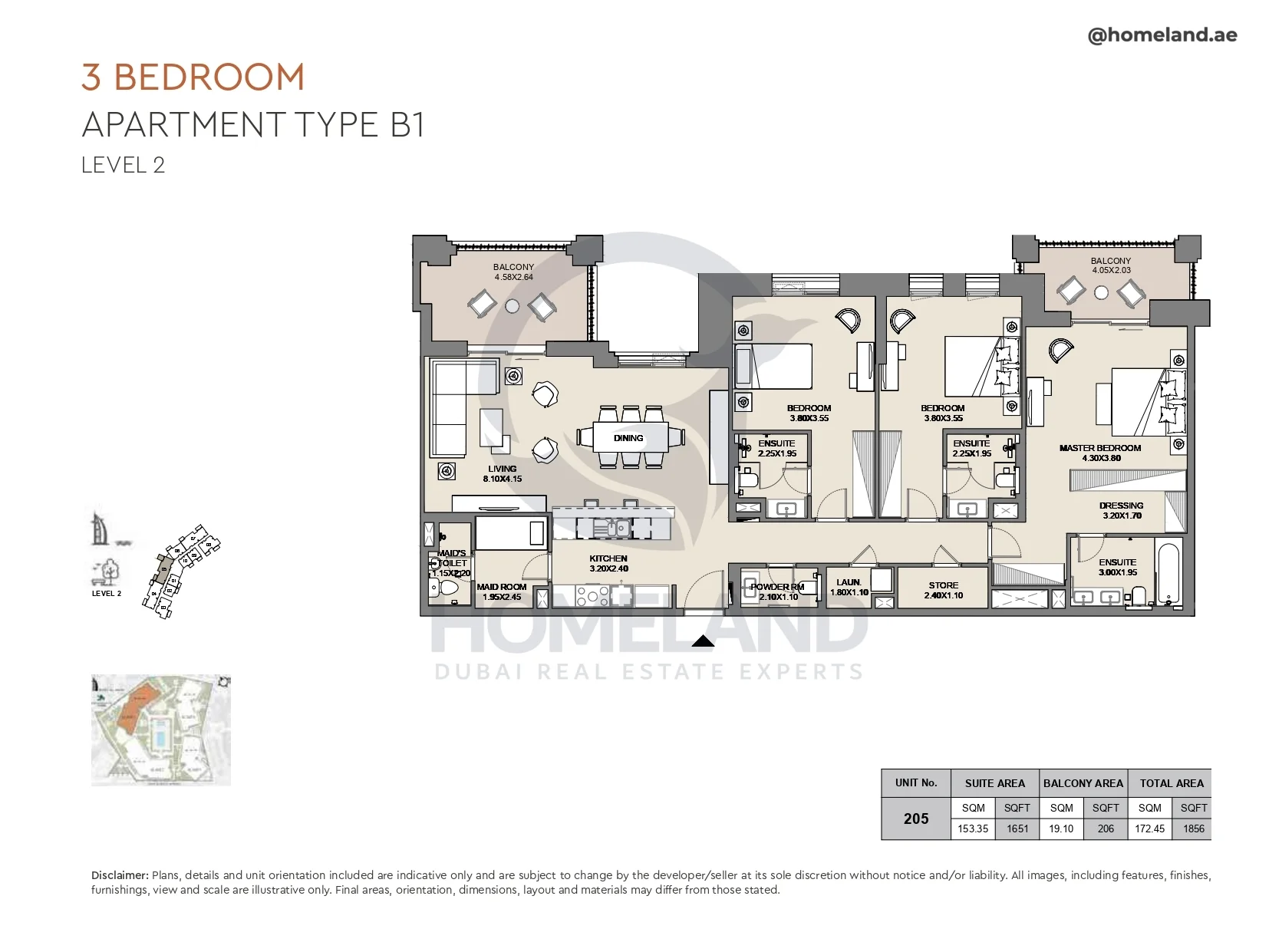 Al Jazi, 3BR, Type B1, Level 2, Unit 205, 1856 SQFT