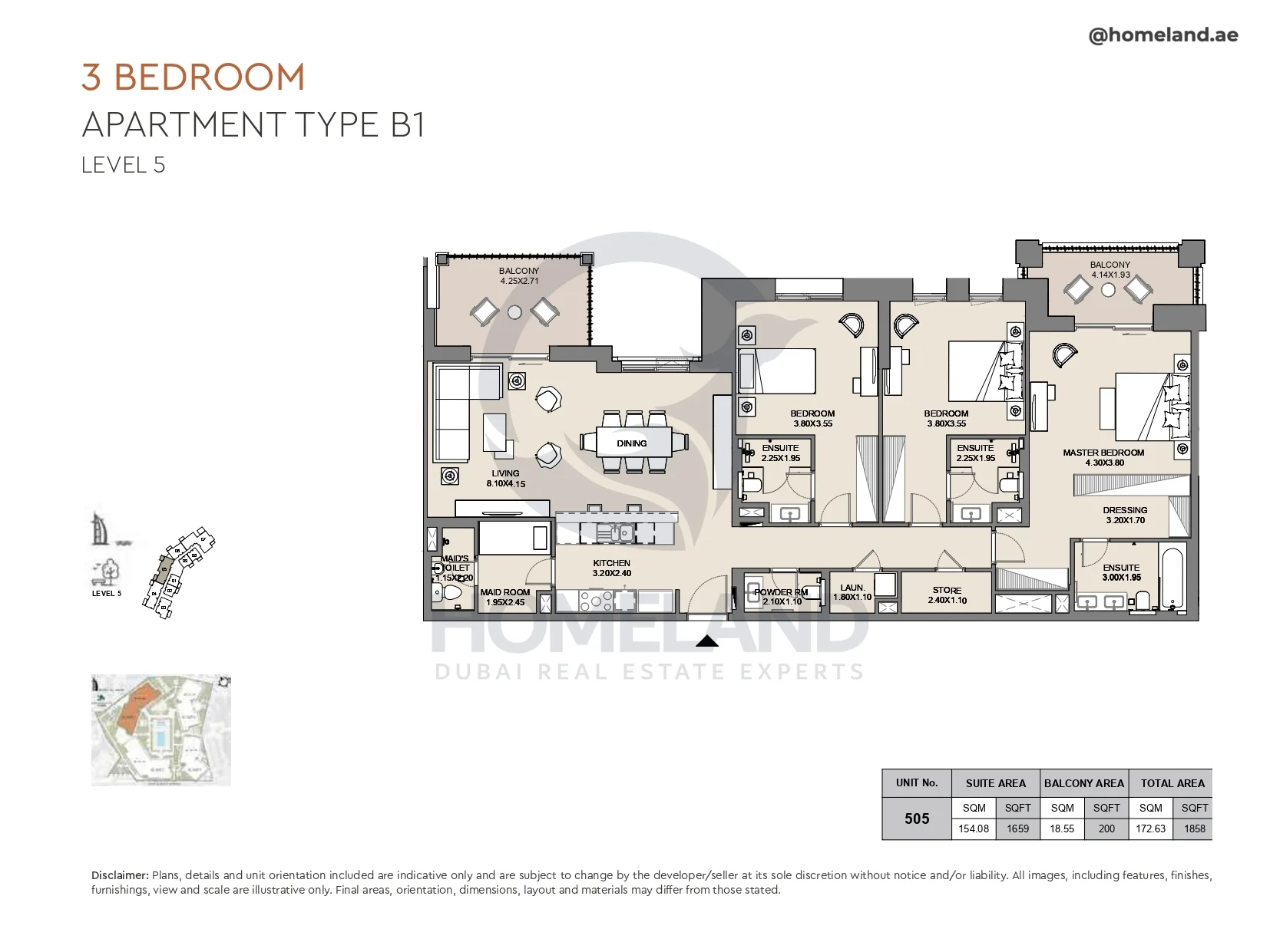 Al Jazi, 3BR, Type B1, Level 5 to 7, Unit 507-607-707, 1925 SQFT