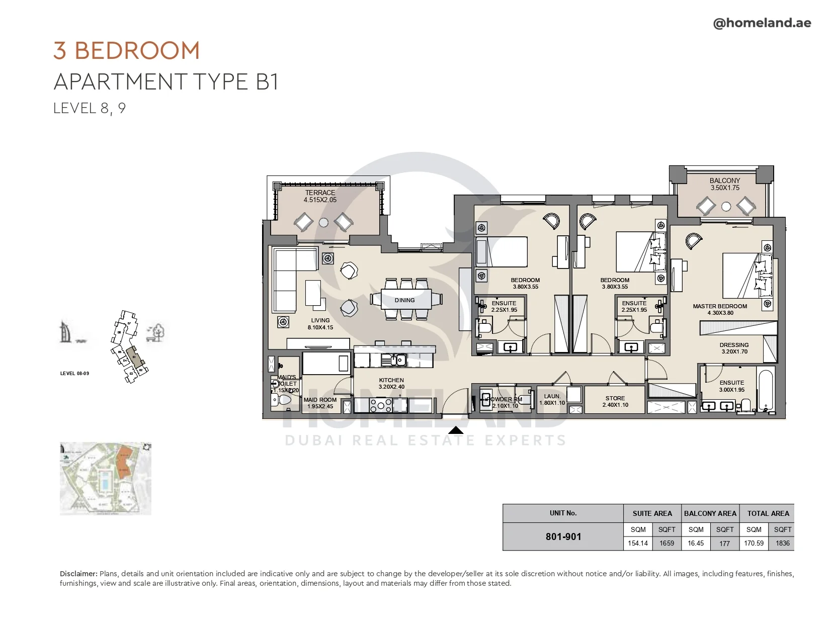 Al Jazi, 3BR, Type B1, Level 8 & 9, Unit 801-901, 1836 SQFT