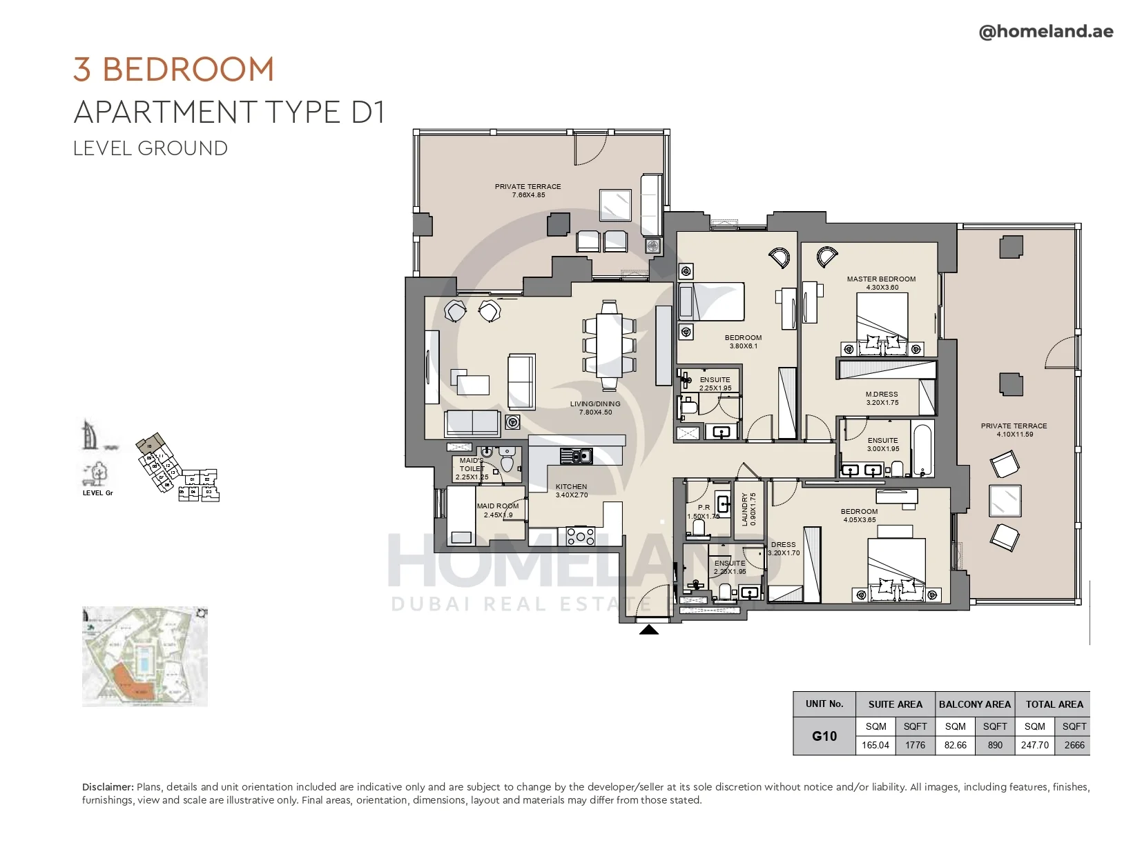 Al Jazi, 3BR, Type D1, Level Ground, Unit G10, 2666 SQFT