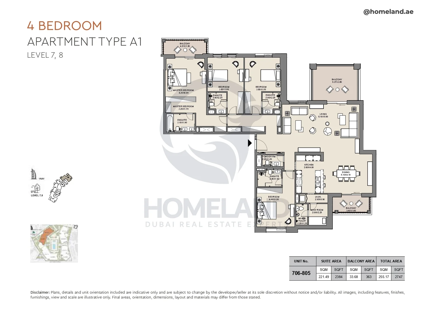 Al Jazi, 4BR, Type A1, Level 7 & 8, Unit 706-805, 2747 SQFT