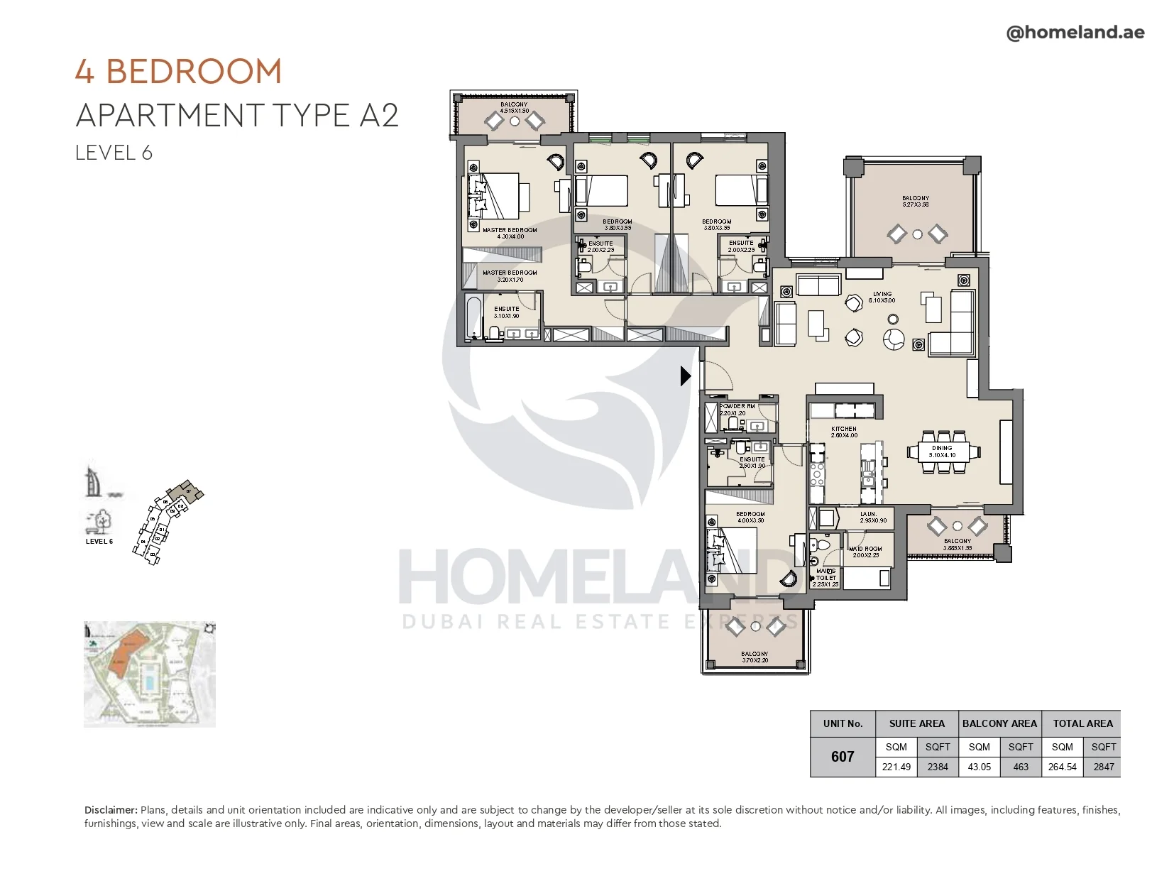 Al Jazi, 4BR, Type A2, Level 6, Unit 607, 2847 SQFT