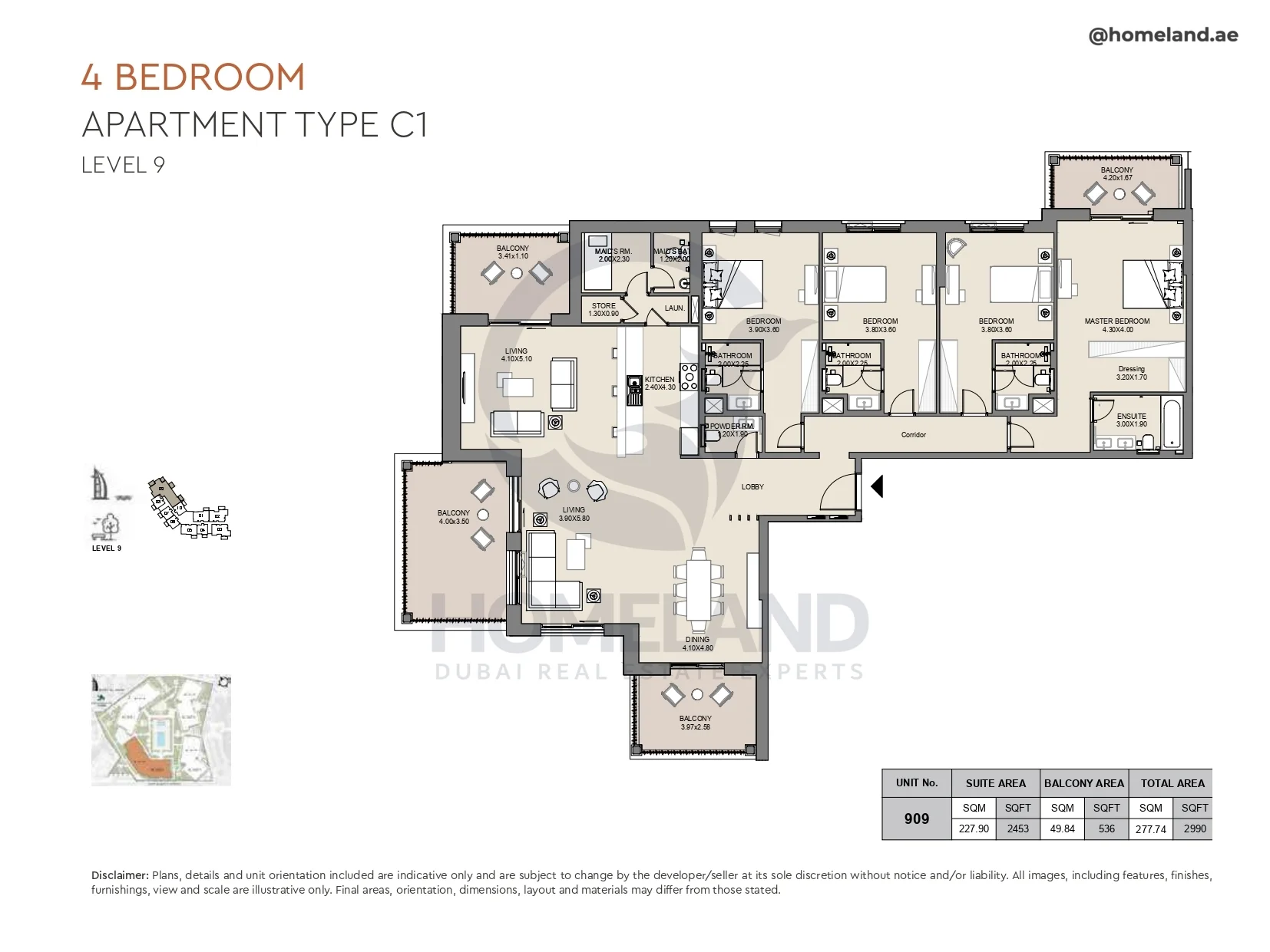 Al Jazi, 4BR, Type C1, Level 9, Unit 909, 2990 SQFT