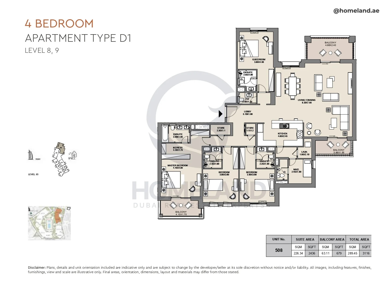 Al Jazi, 4BR, Type D1, Level 8 & 9, Unit 508, 3116 SQFT