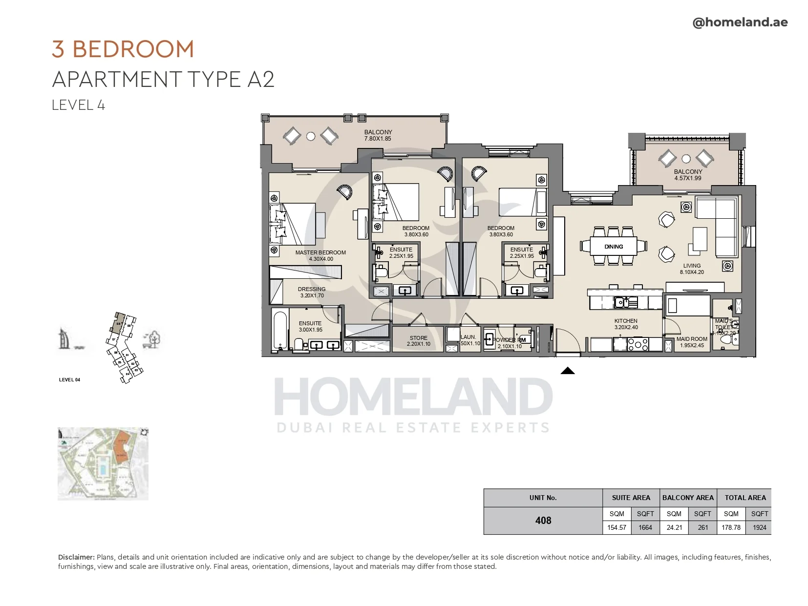 Al Jazi, 3BR, Type A2, Level 4, Unit 408, 1924 SQFT