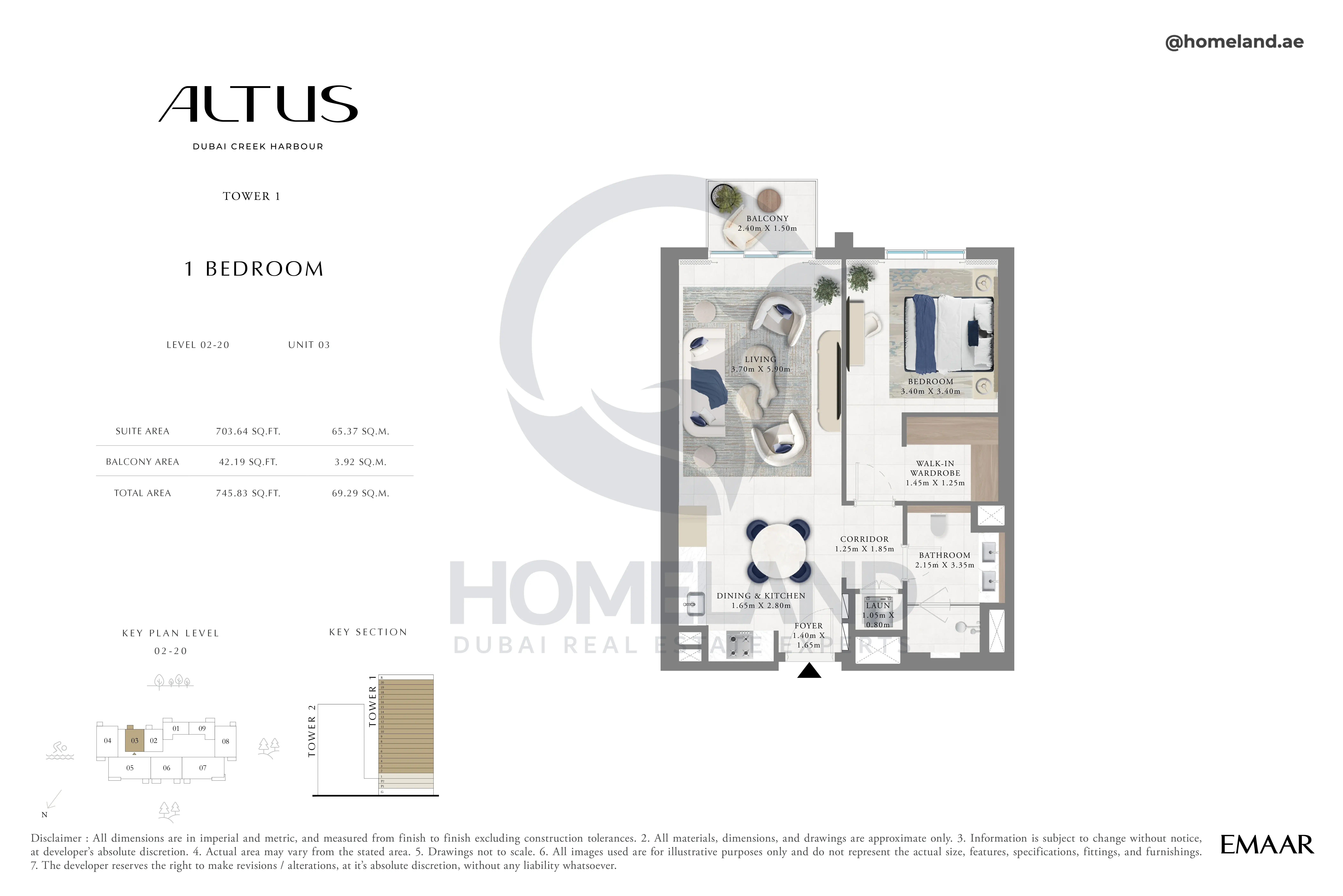 Altus, Tower 1, 1BR, Level 02-20, Unit 03, 745 SQFT