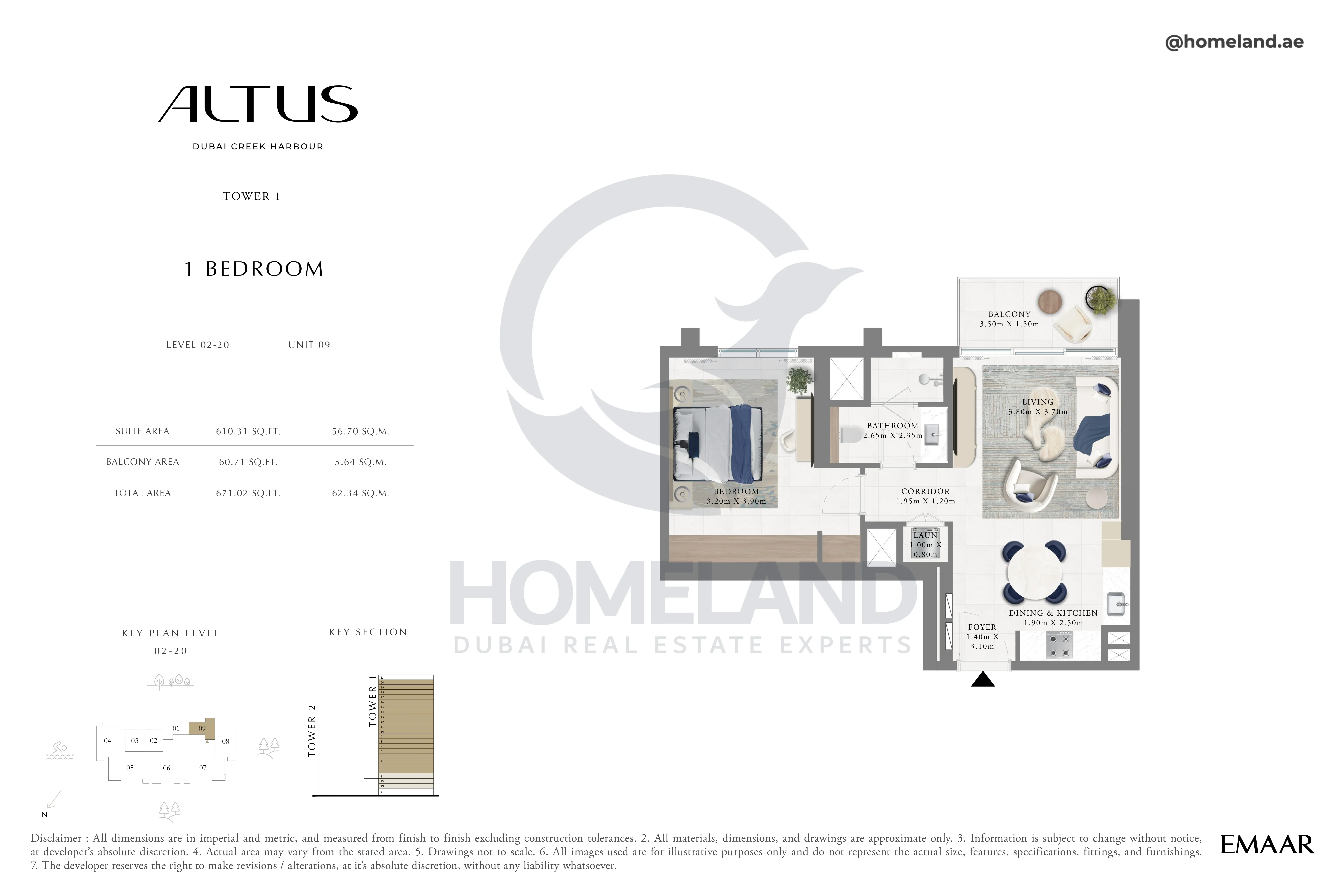 Altus, Tower 1, 1BR, Level 02-20, Unit 09, 671 SQFT
