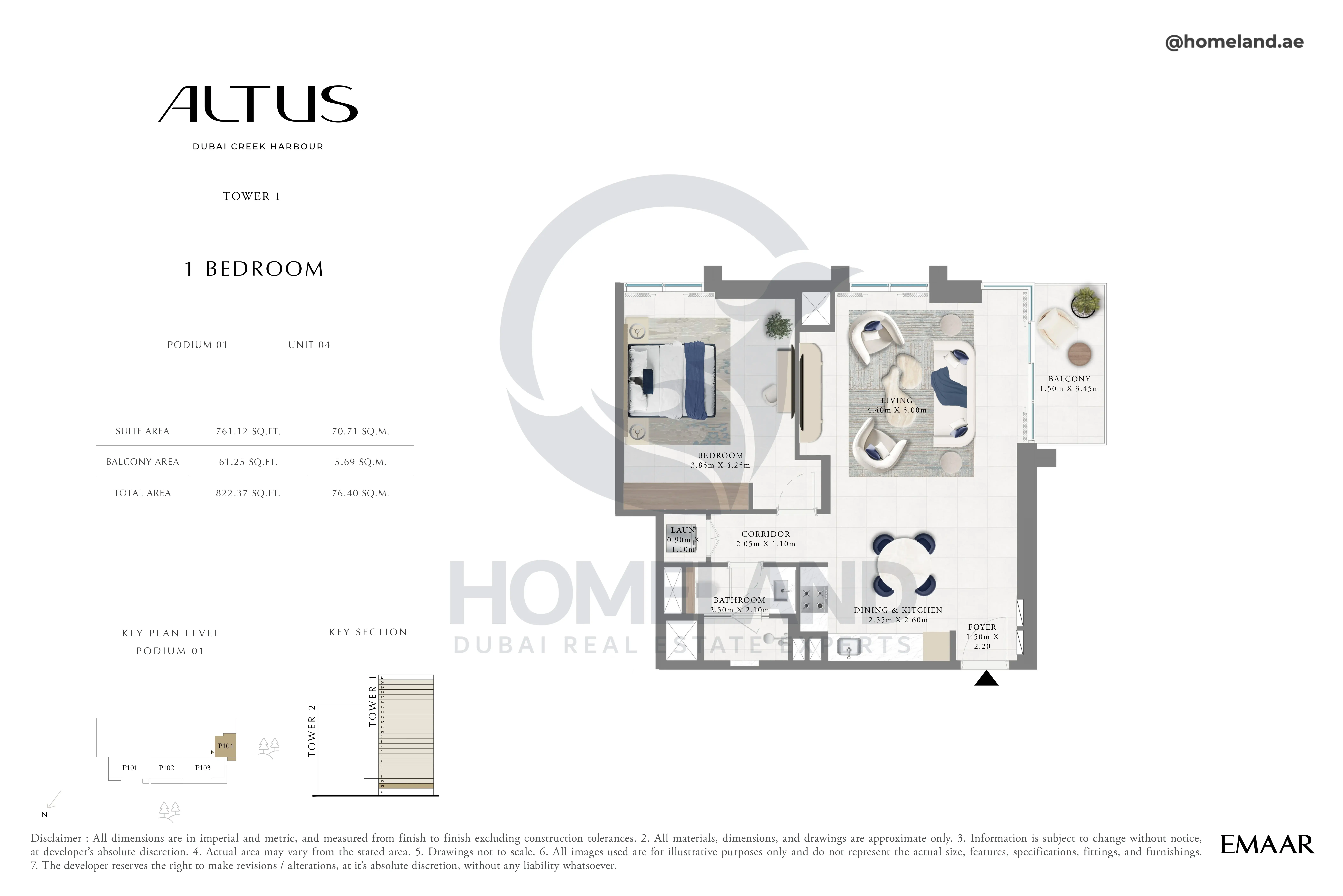 Altus, Tower 1, 1BR, Podium 01, Unit 04, 822 SQFT