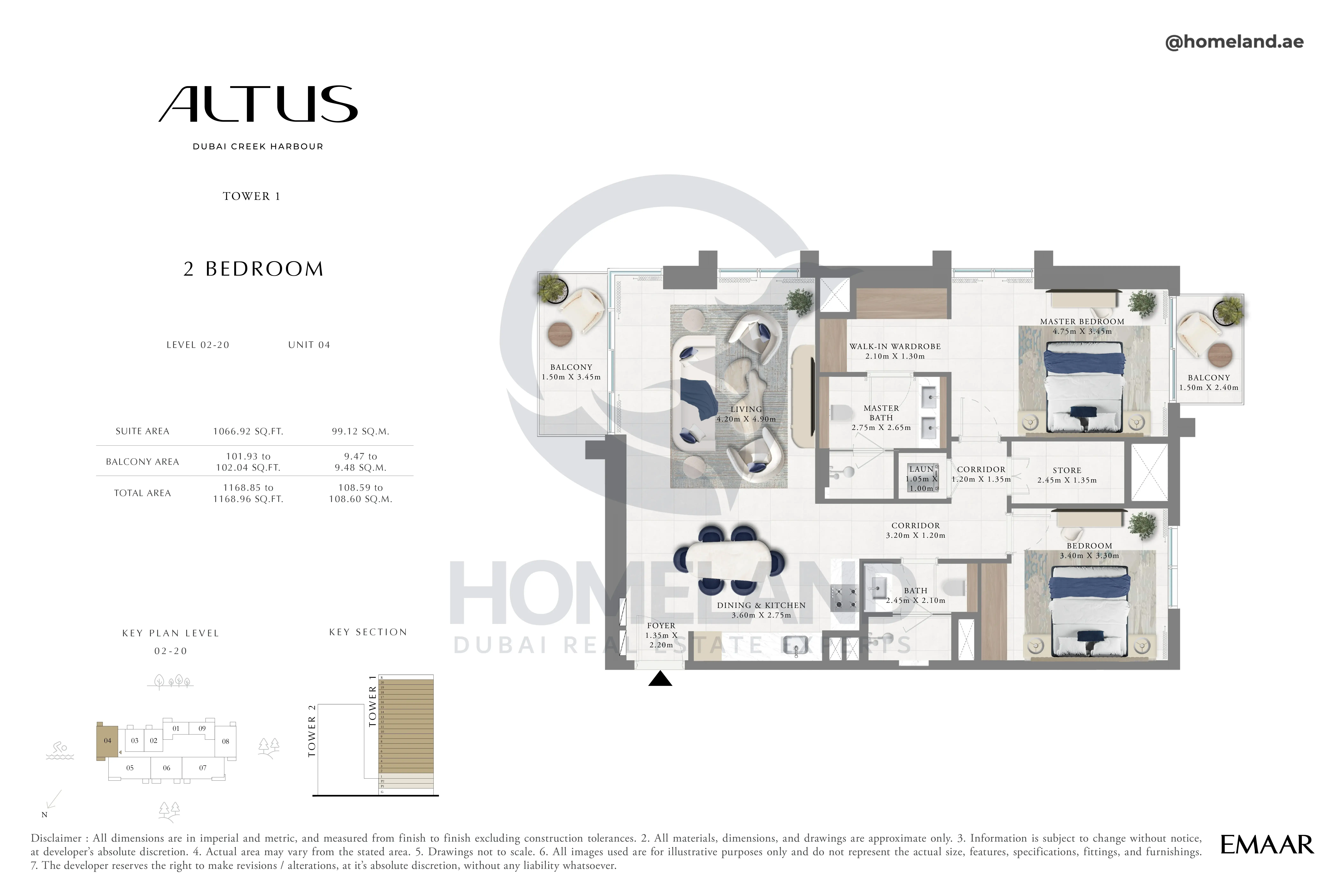 Altus, Tower 1, 2BR, Level 02-20, Unit 04, 1168 SQFT