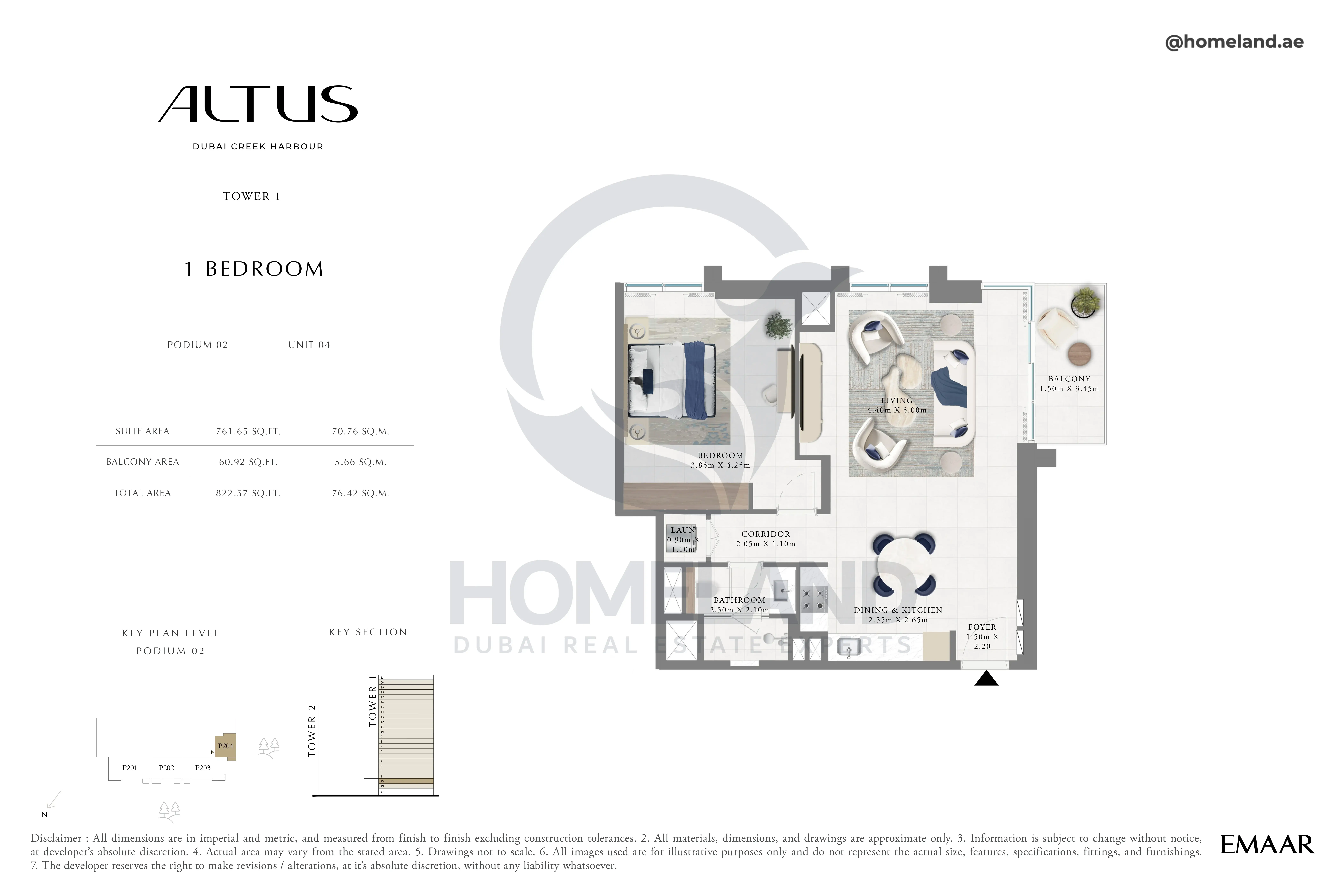 Altus, Tower 1, 1BR, Podium 02, Unit 04, 822 SQFT