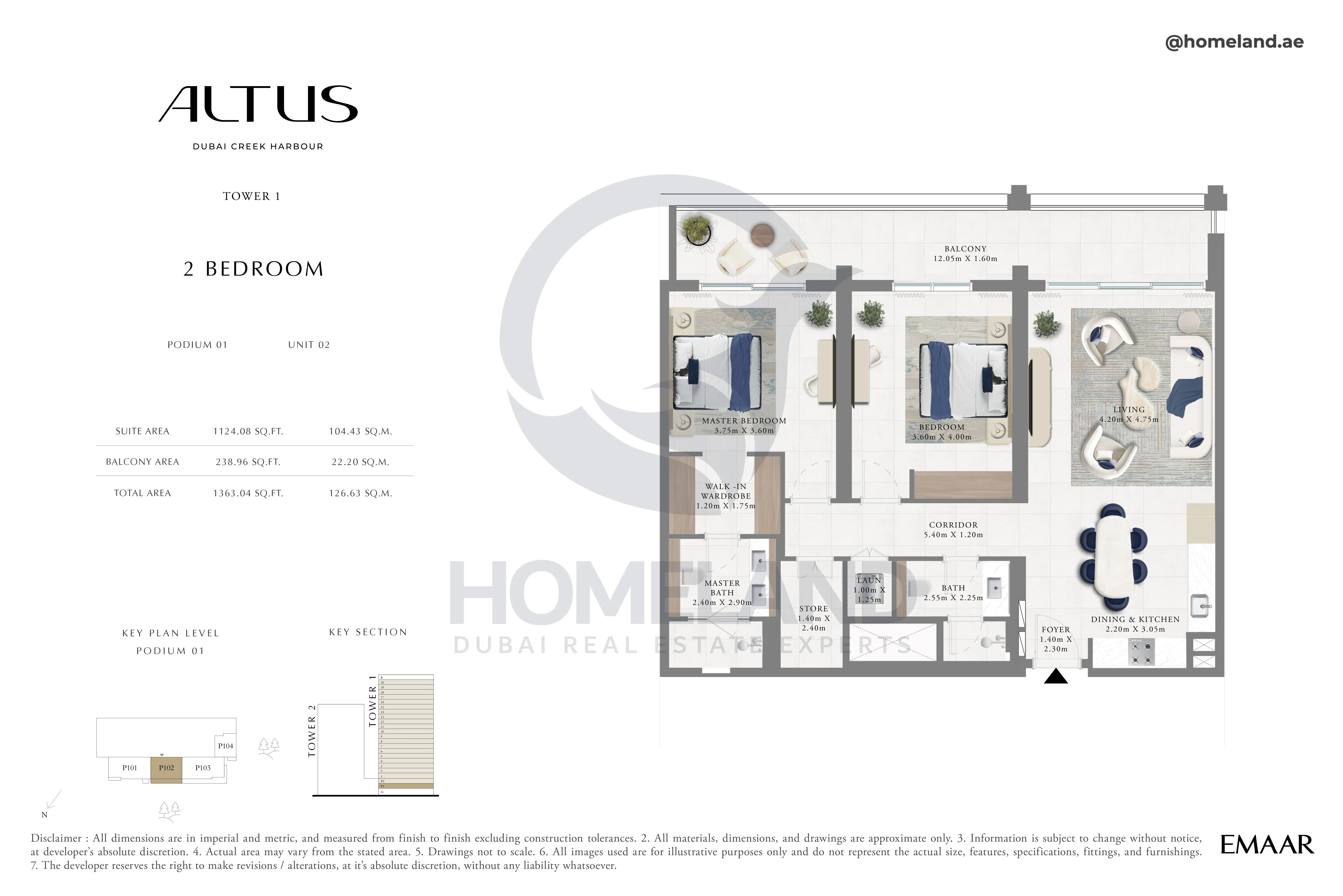 Altus, Tower 1, 2BR, Podium 01, Unit 02, 1363 SQFT