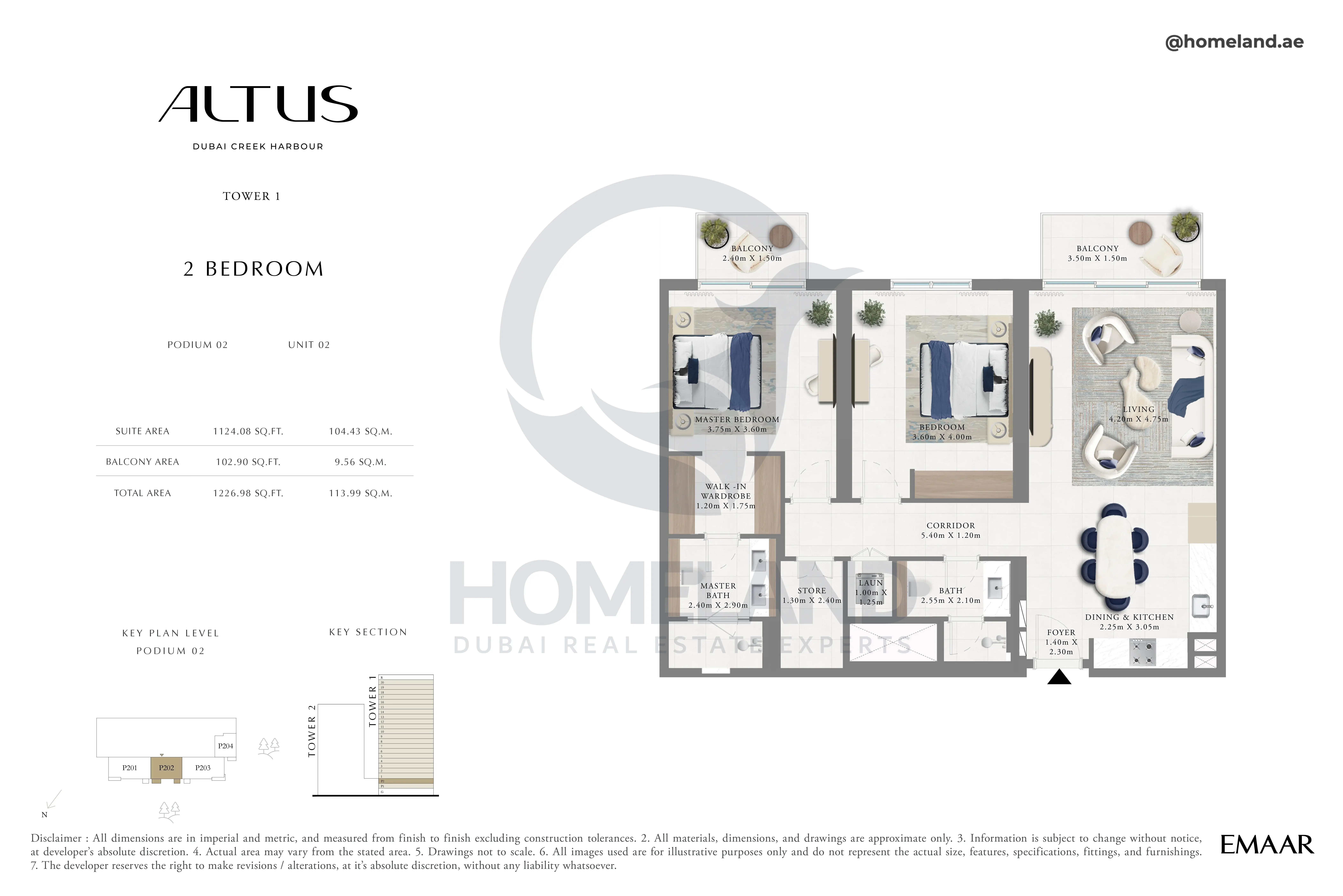 Altus, Tower 1, 2BR, Podium 02, Unit 02, 1226 SQFT