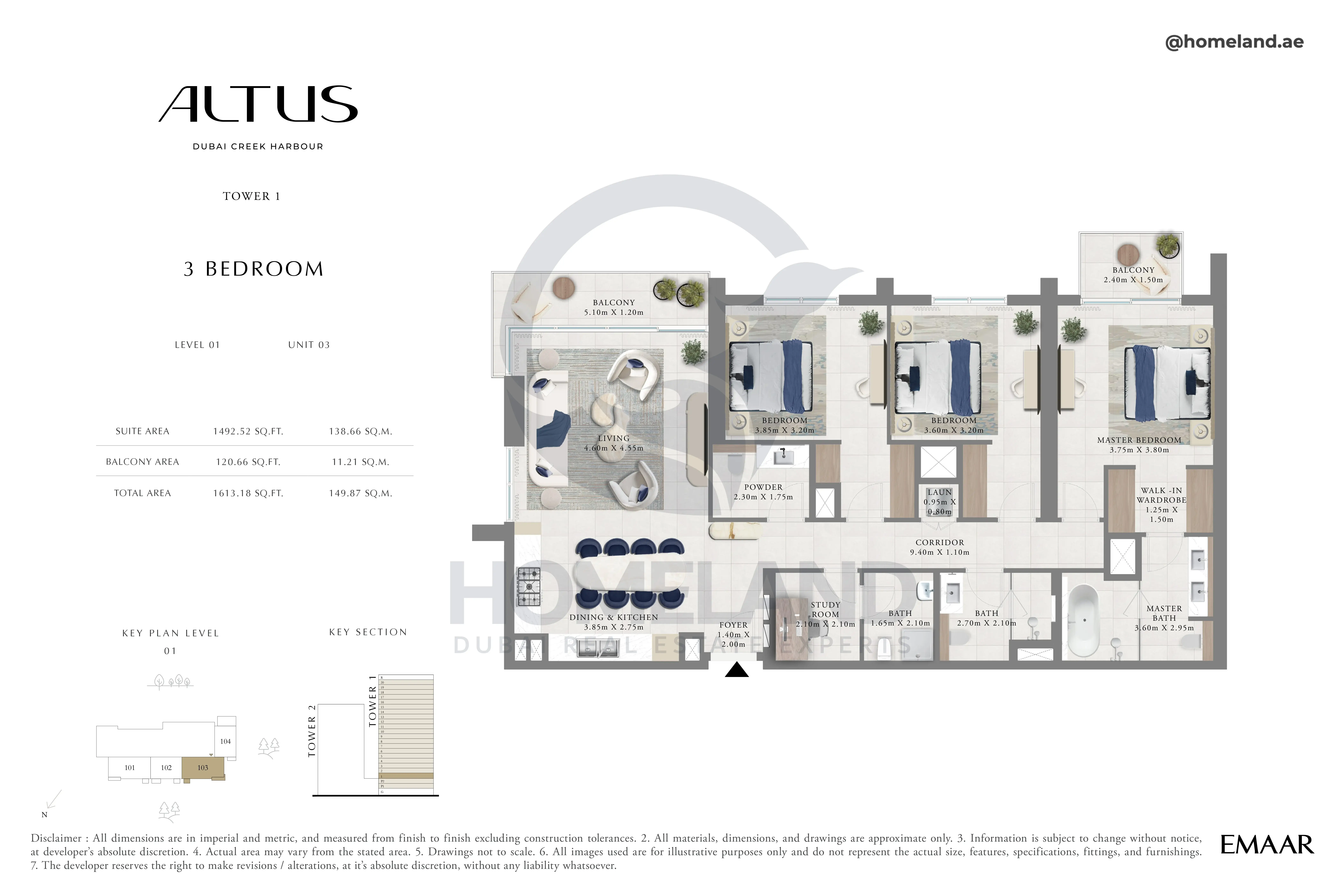 Altus, Tower 1, 3BR, Level 01, Unit 03, 1613 SQFT
