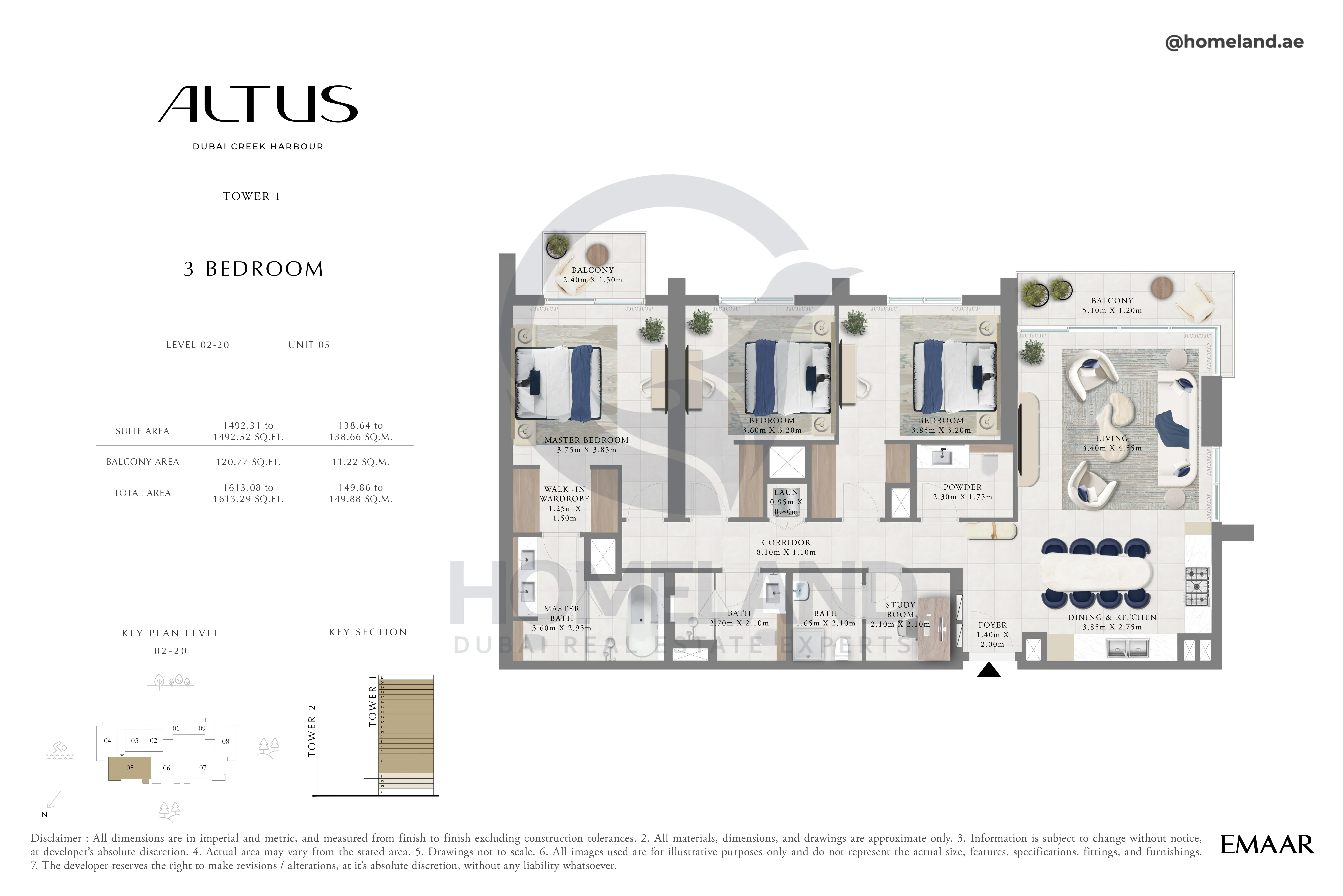 Altus, Tower 1, 3BR, Level 02-20, Unit 05, 1613 SQFT