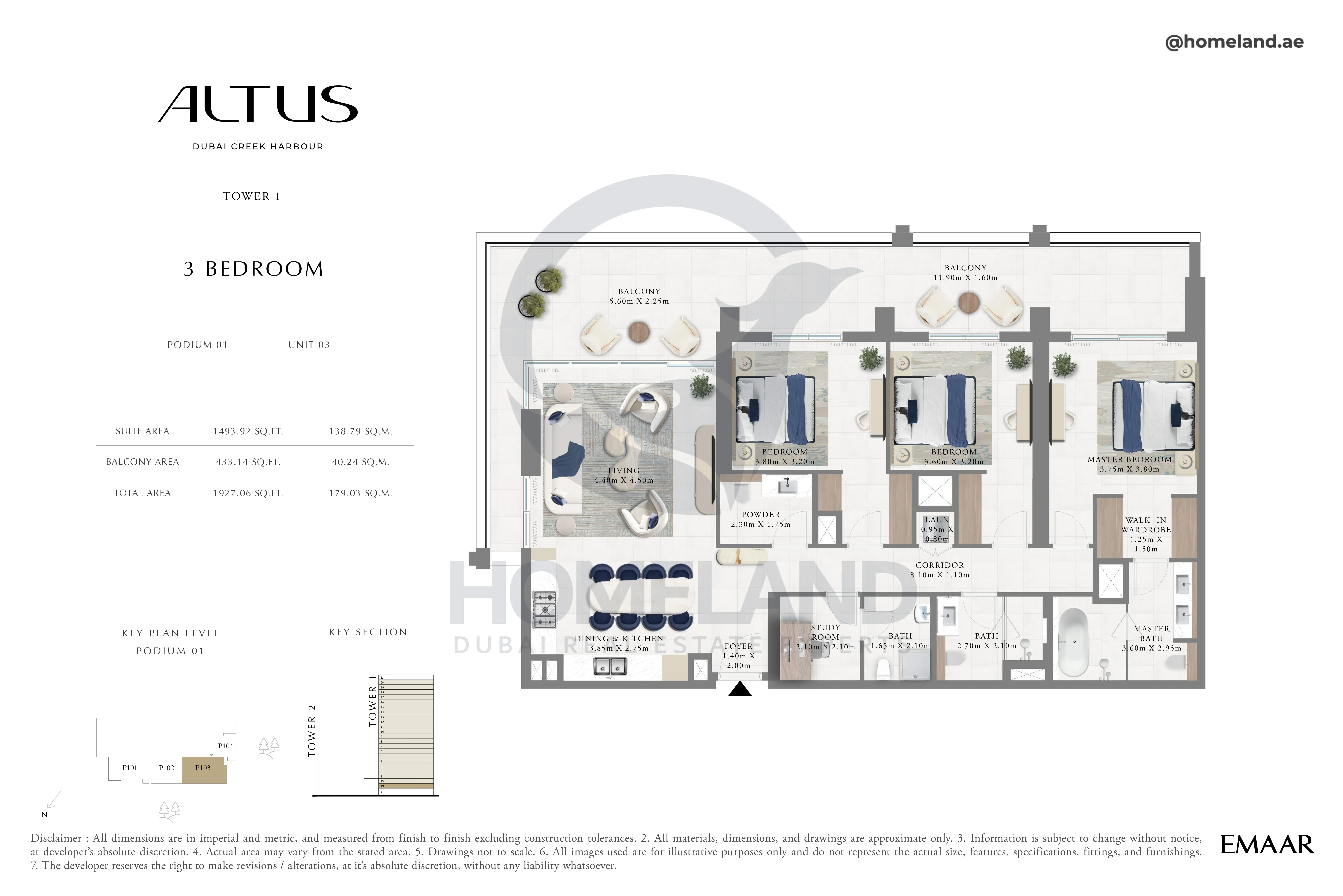 Altus, Tower 1, 3BR, Podium 01, Unit 03, 1927 SQFT