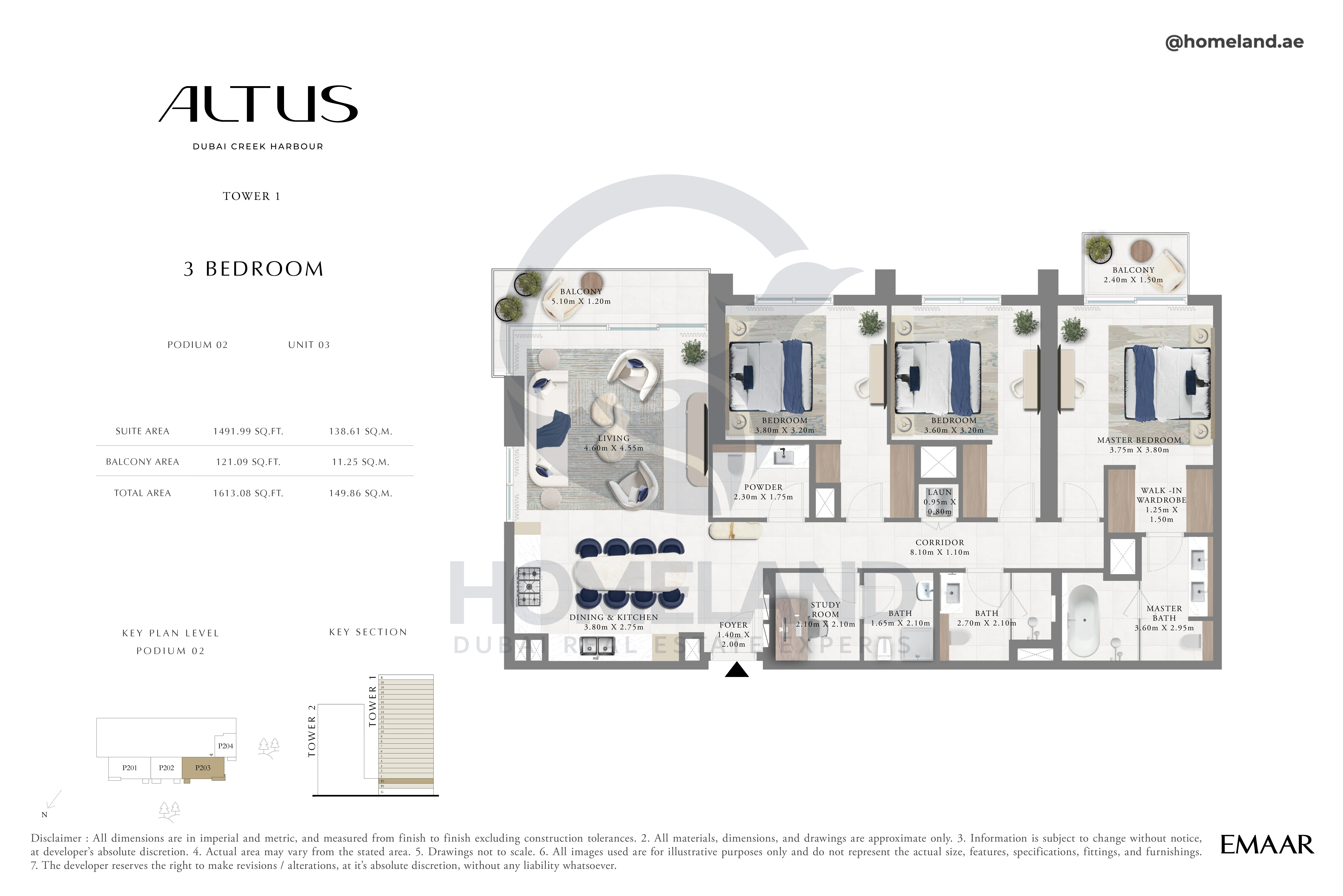 Altus, Tower 1, 3BR, Podium 02, Unit 03, 1613 SQFT