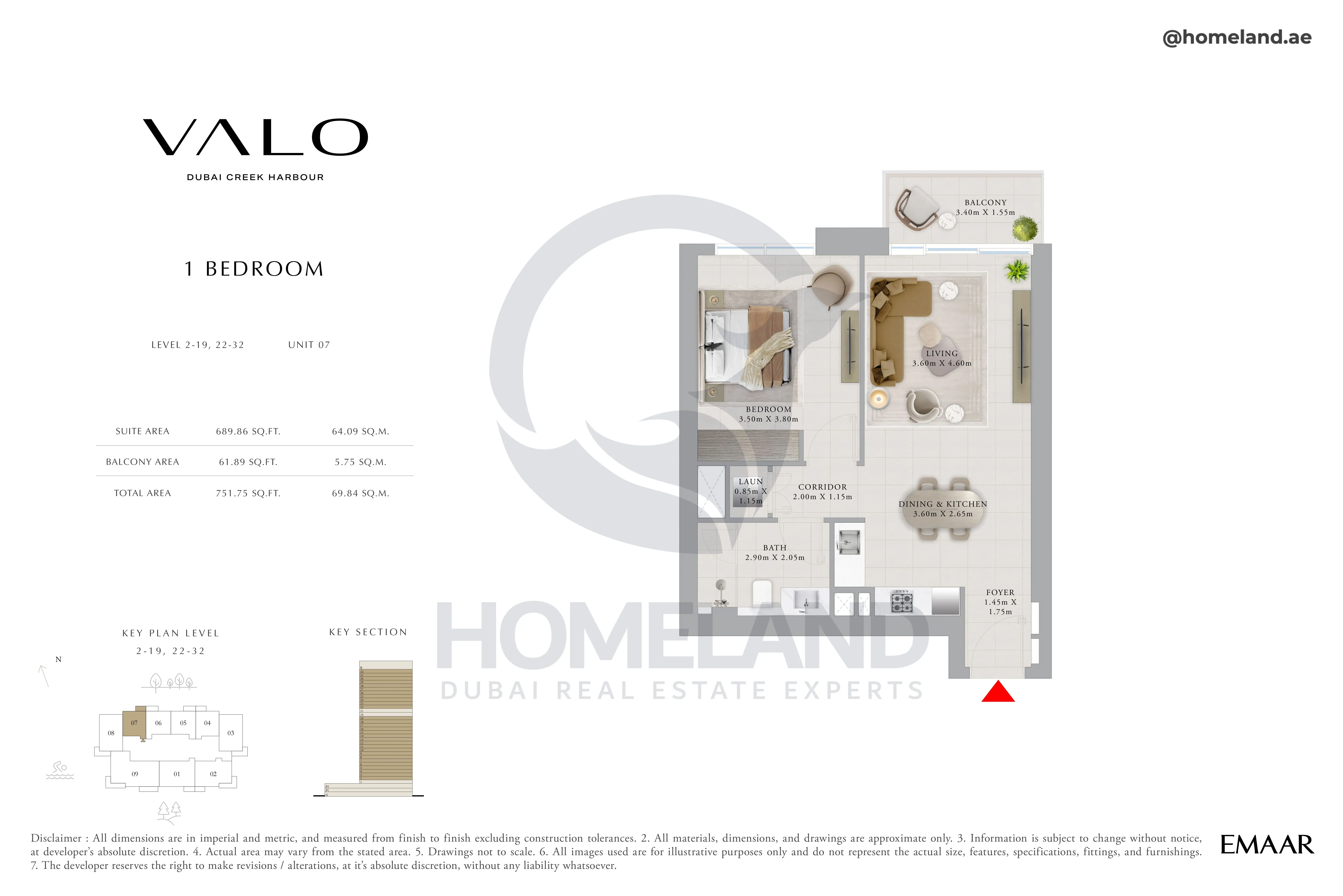 Valo, 1BR, Level 2 to 19-22 to 32, Unit 07, 751 SQFT
