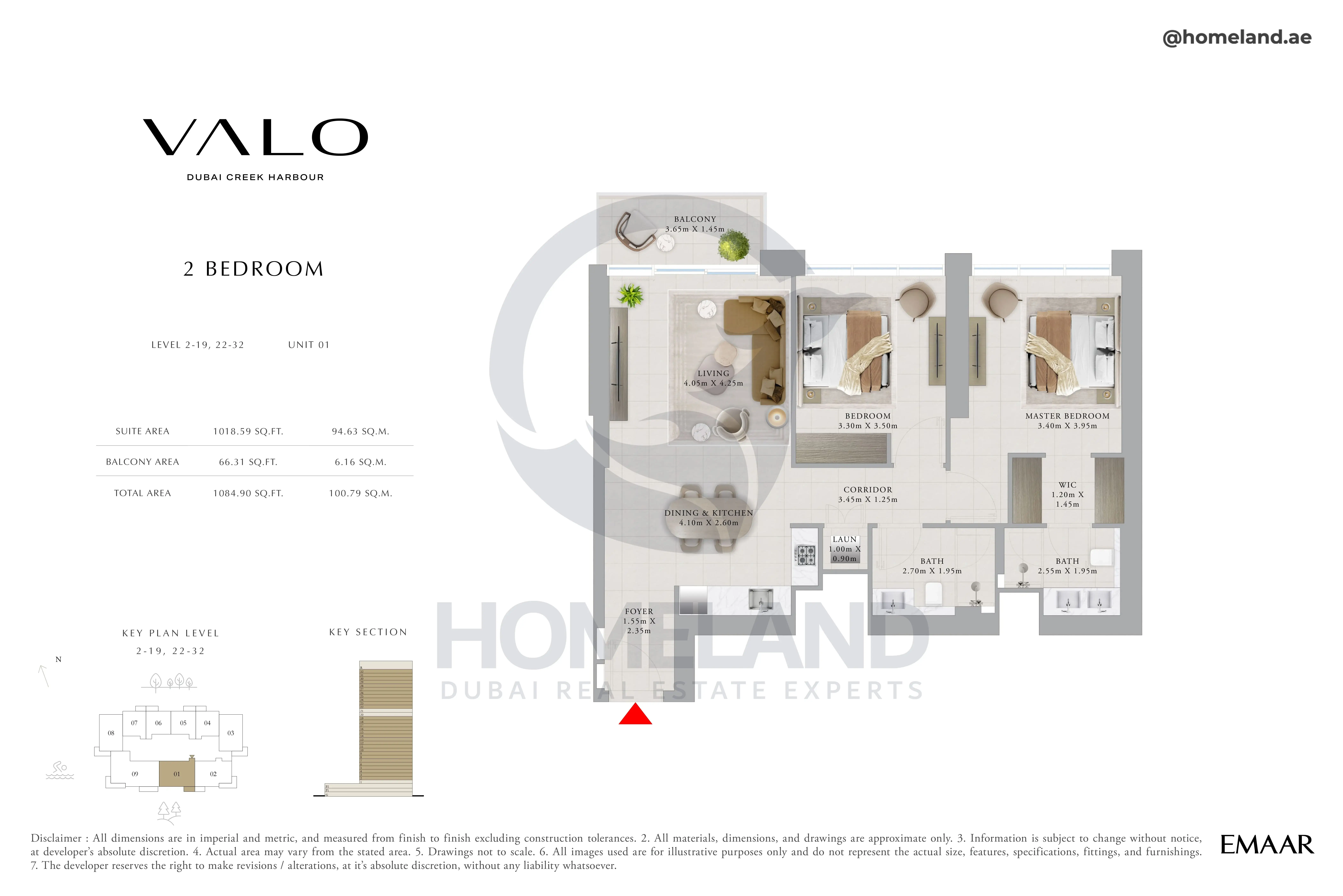 Valo, 2BR, Level 2 to 19-22 to 32, Unit 01, 1084 SQFT