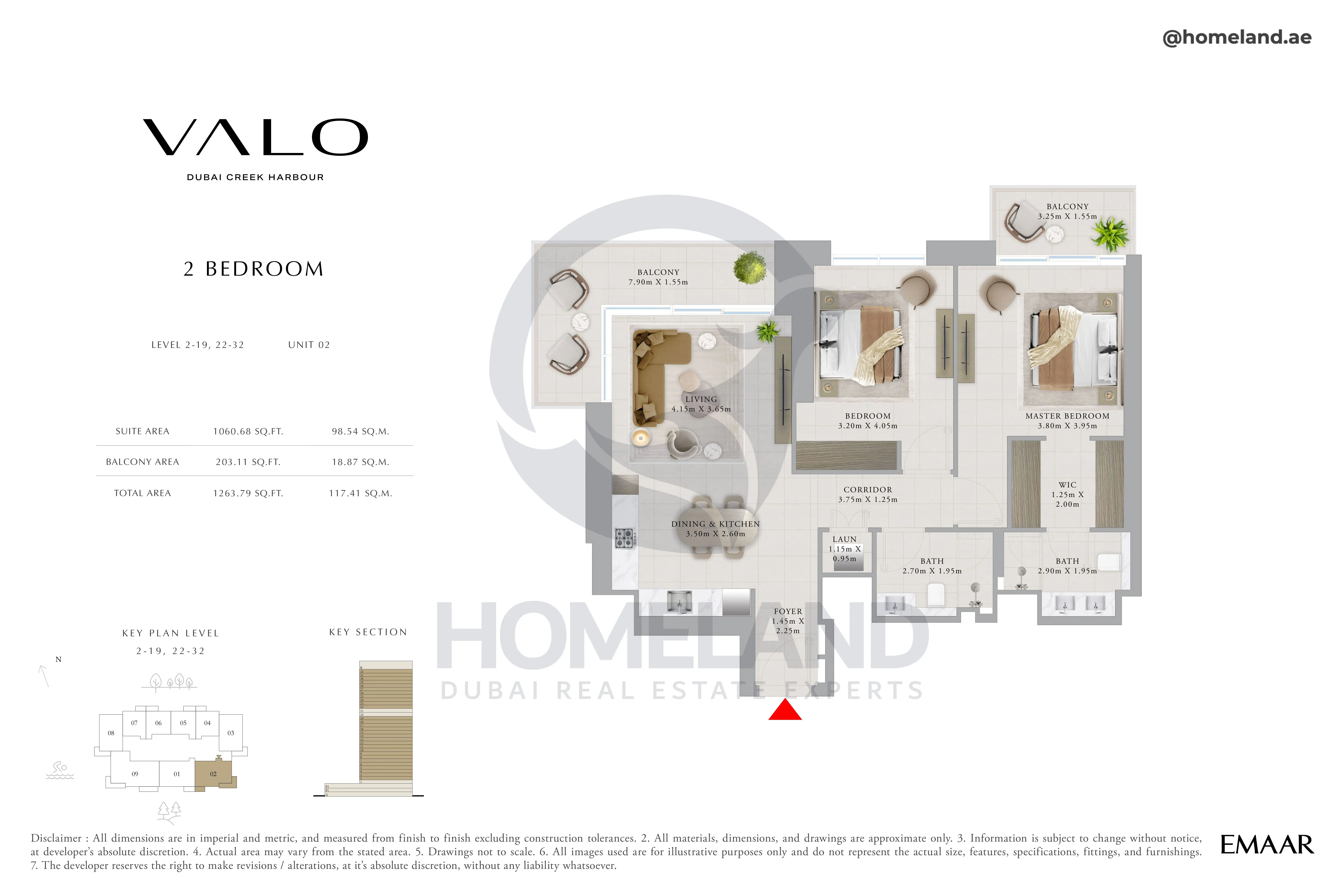 Valo, 2BR, Level 2 to 19-22 to 32, Unit 02, 1263 SQFT