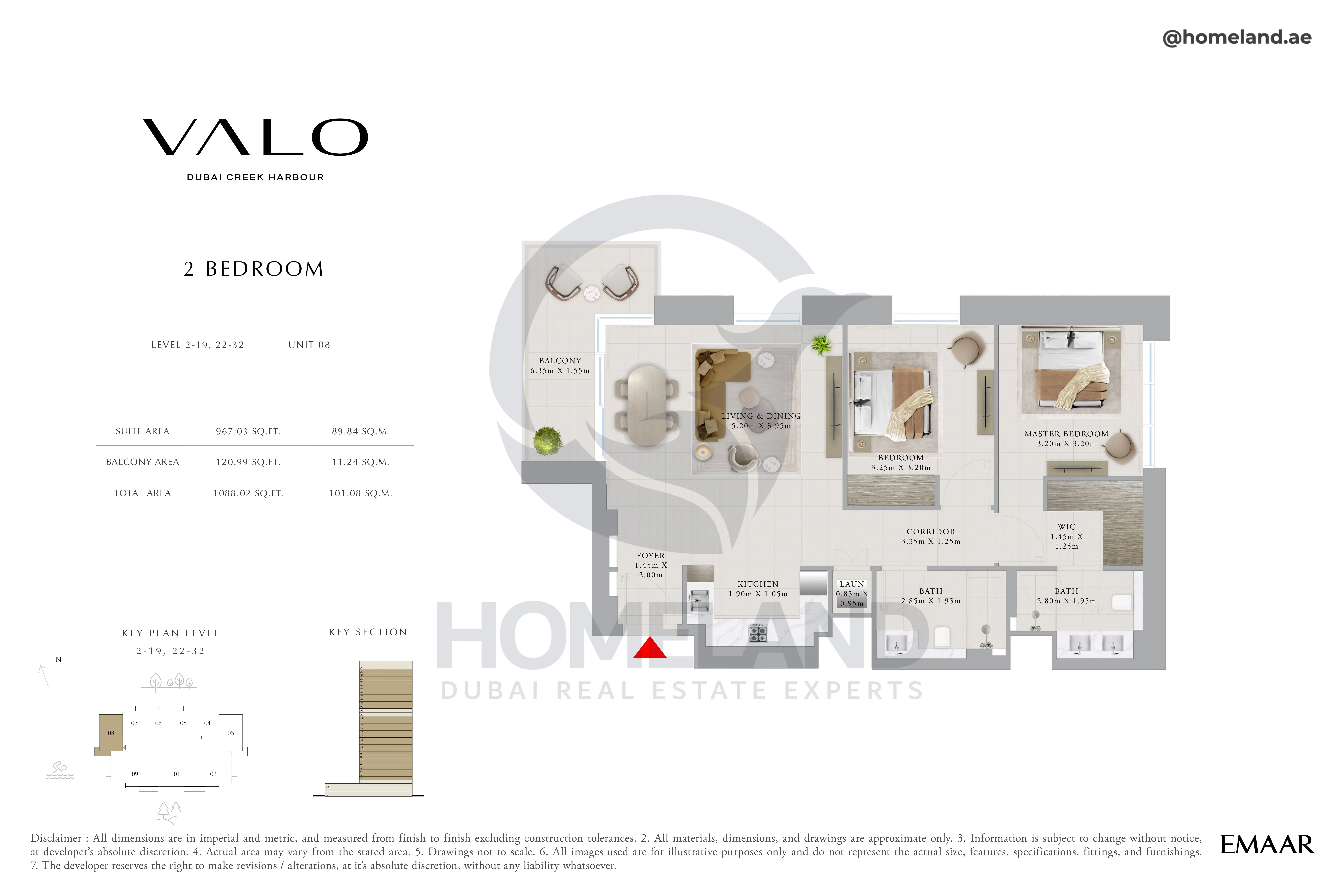 Valo, 2BR, Level 2 to 19-22 to 32, Unit 08, 1088 SQFT