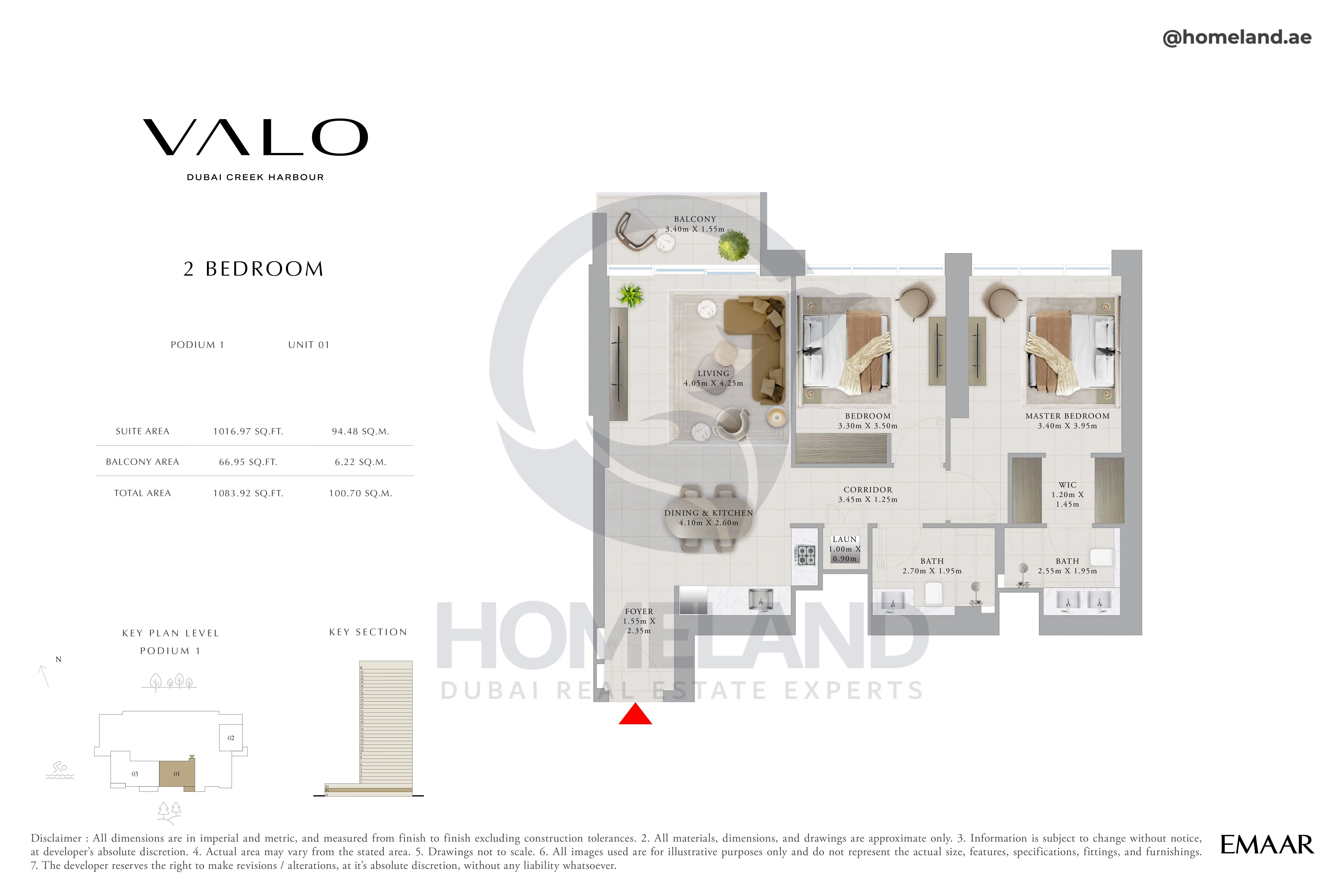 Valo, 2BR, Podium 1, Unit 01, 1083 SQFT