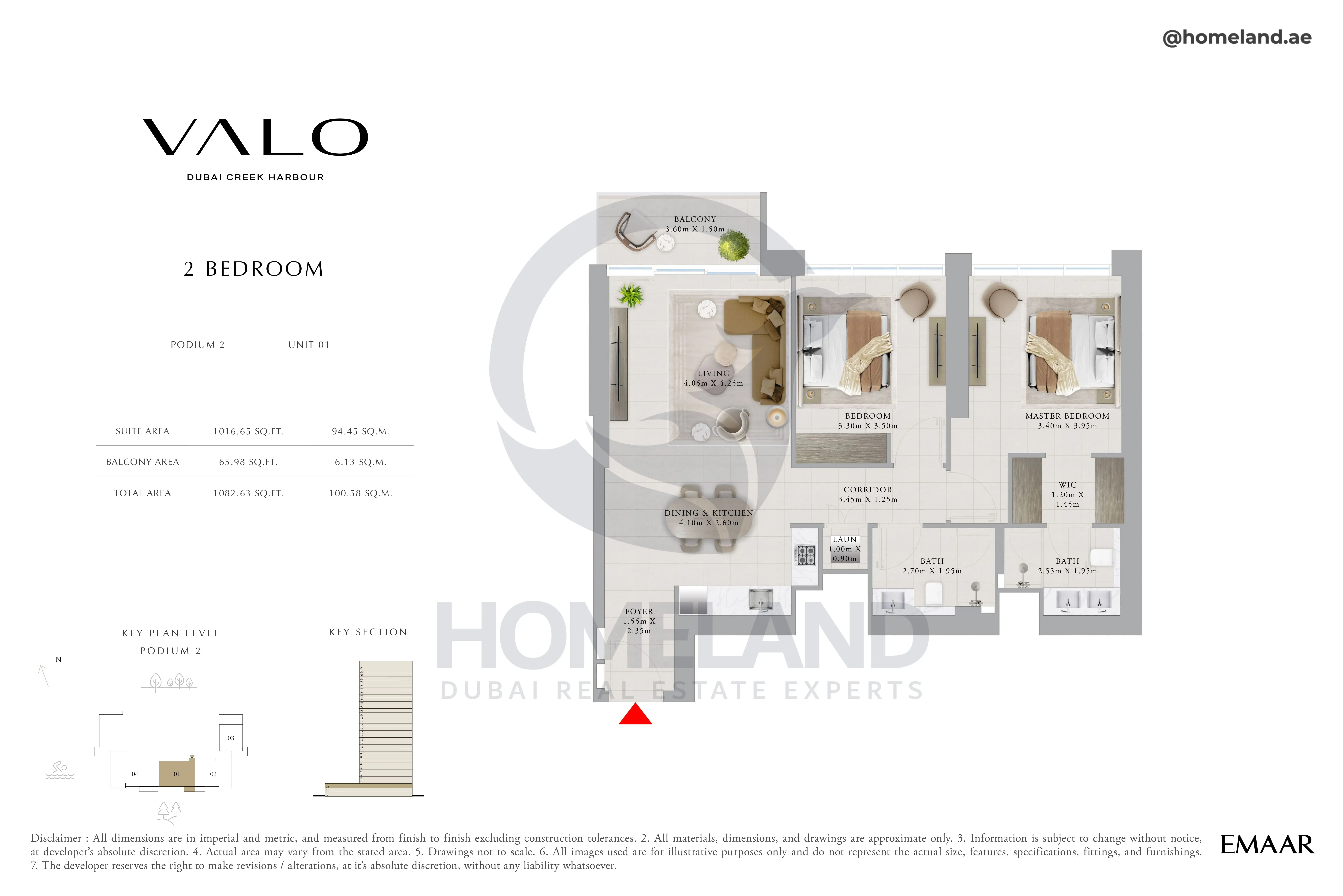 Valo, 2BR, Podium 2, Unit 01, 1082 SQFT