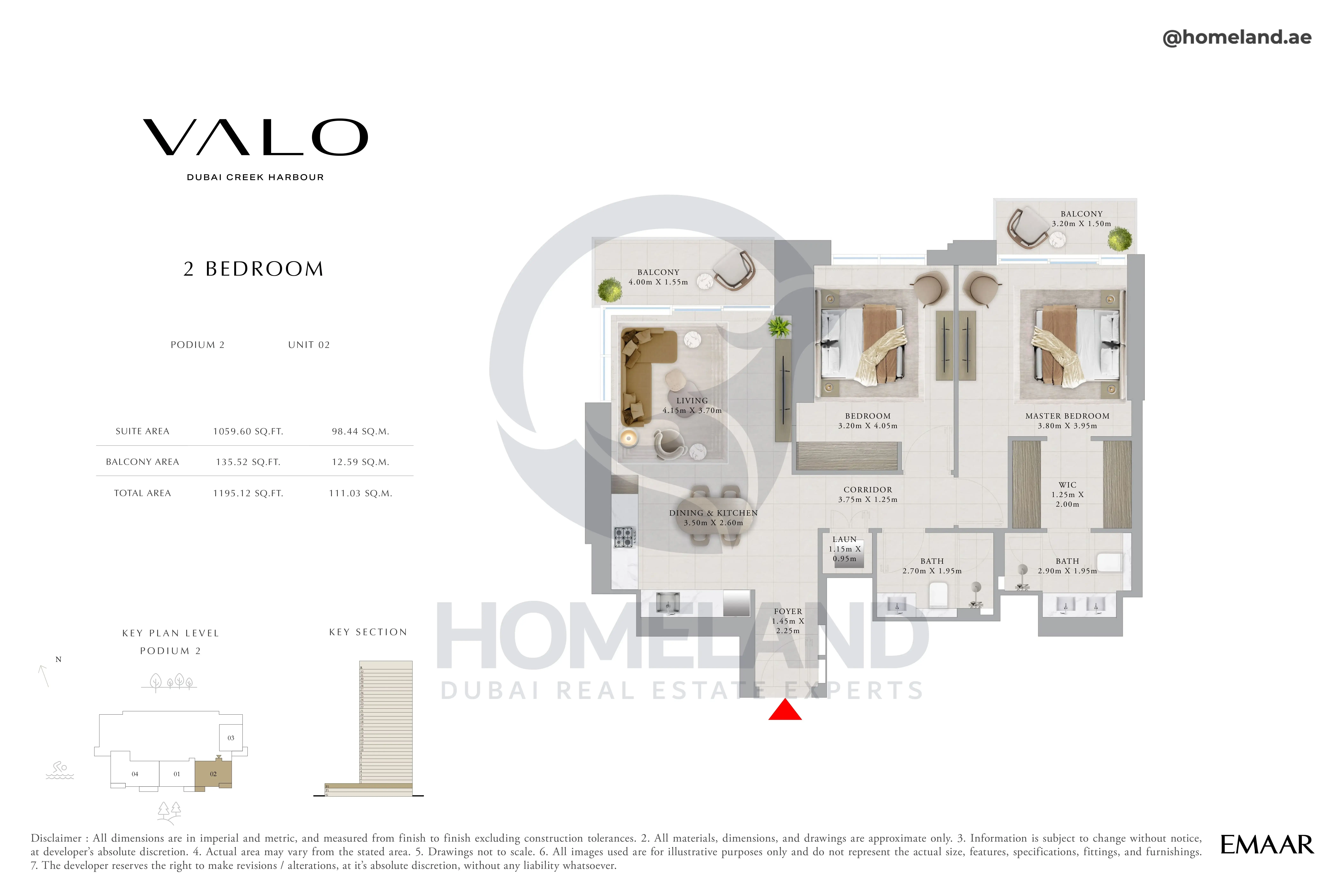 Valo, 2BR, Podium 2, Unit 02, 1195 SQFT