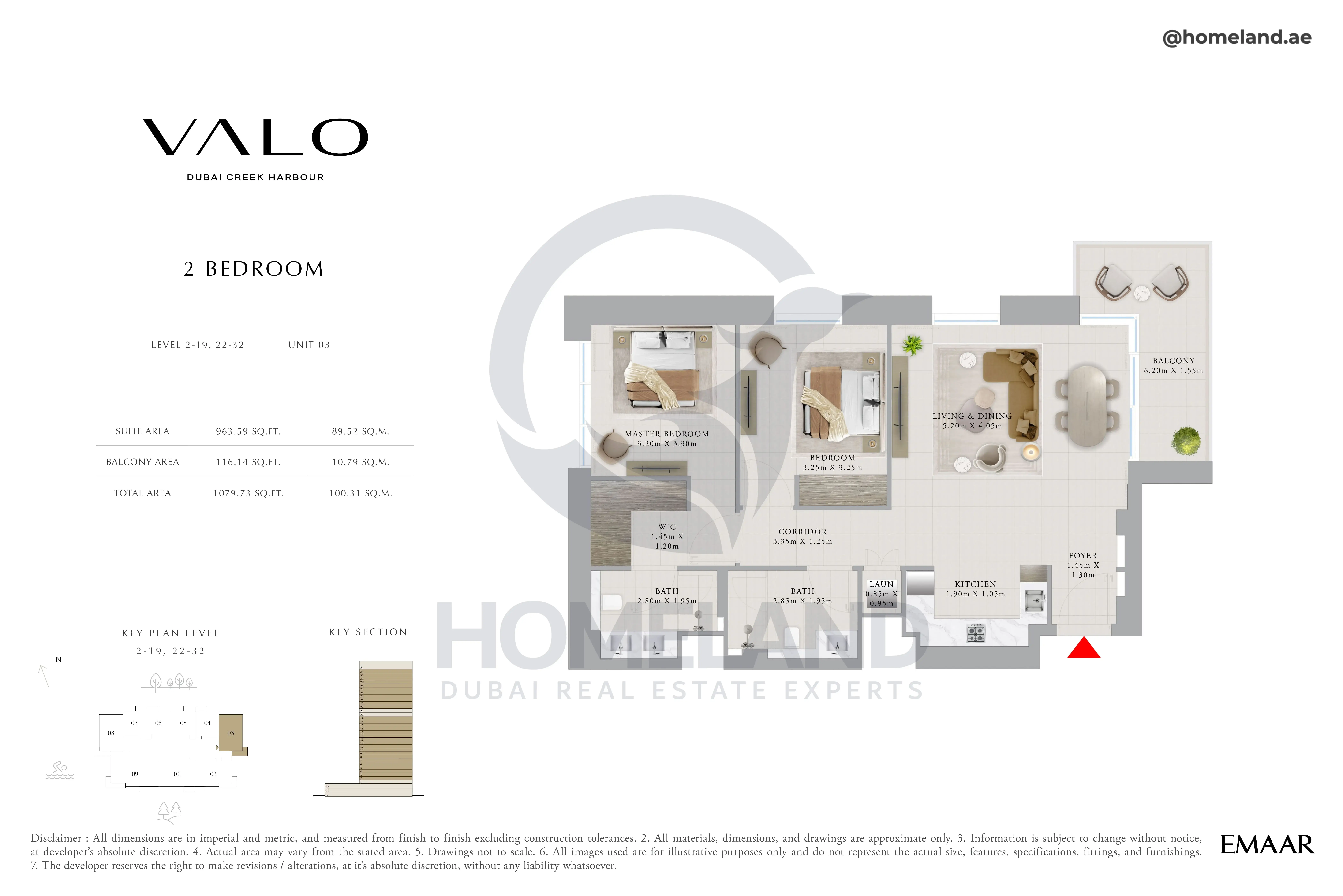 Valo, 2BR, Level 2 to 19-22 to 32, Unit 03, 1079 SQFT