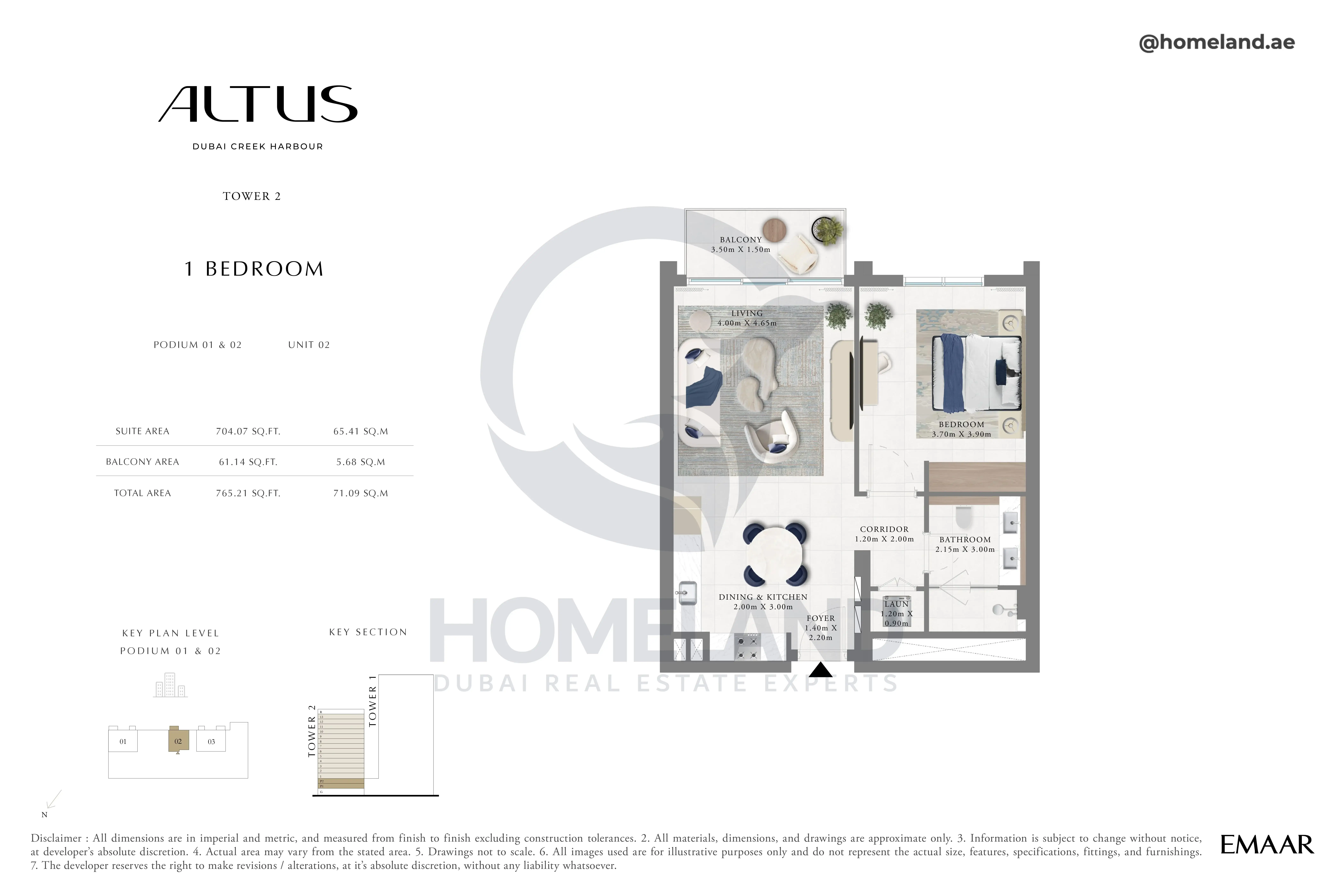 Altus, Tower 2, 1BR, Podium 01 & 02, Unit 02, 765 SQFT