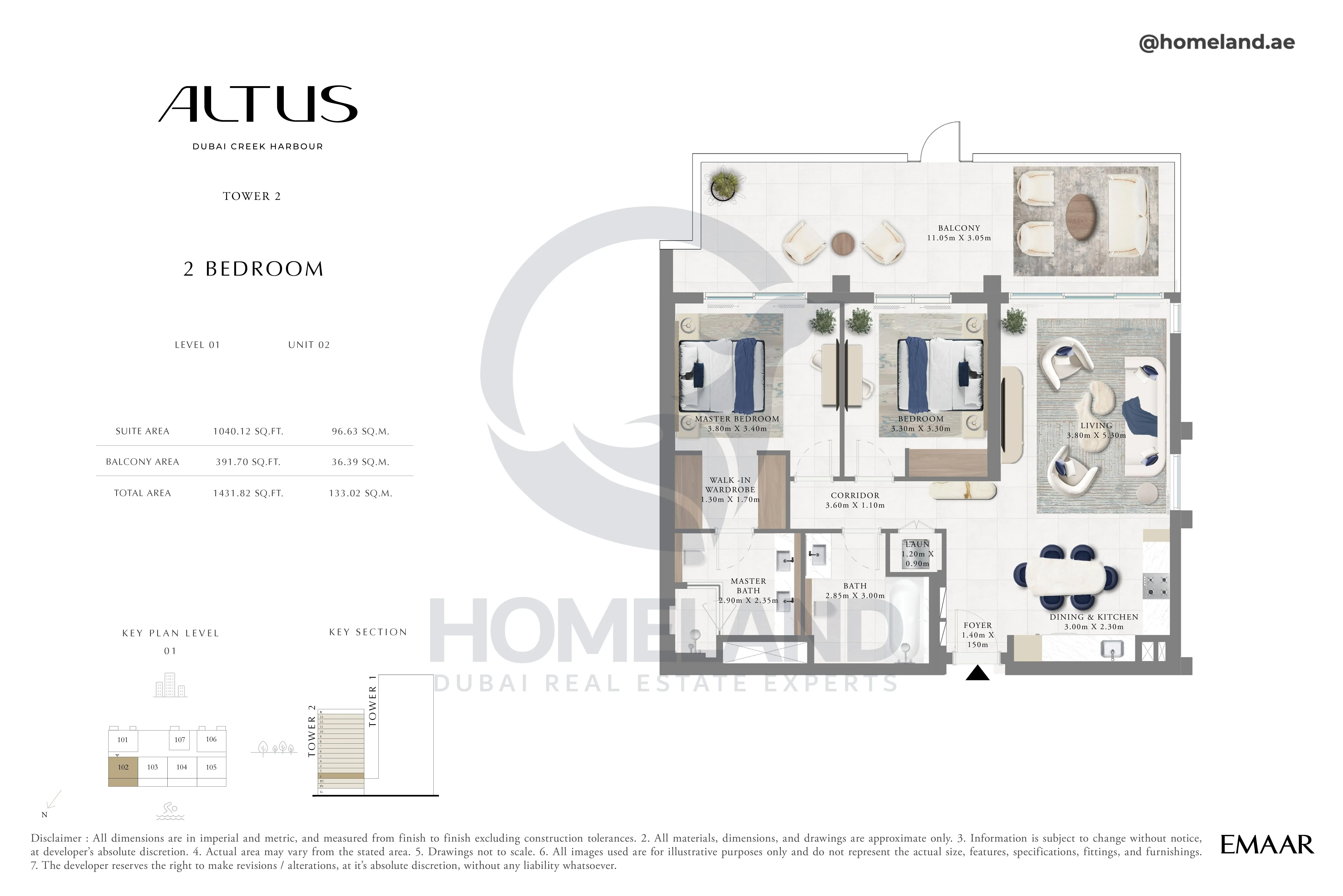 Altus, Tower 2, 2BR, Level 01, Unit 02, 1431 SQFT