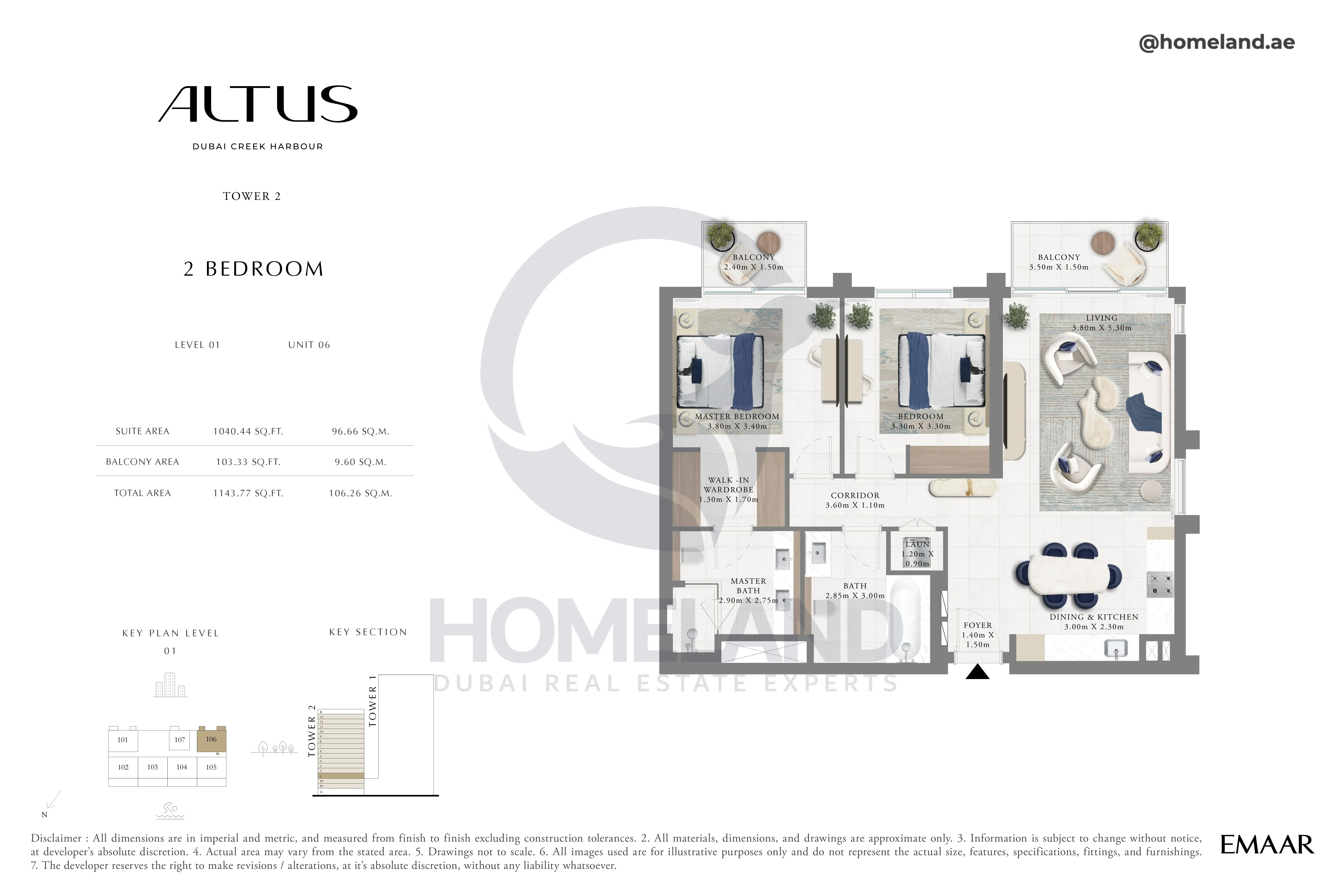 Altus, Tower 2, 2BR, Level 01, Unit 06, 1143 SQFT