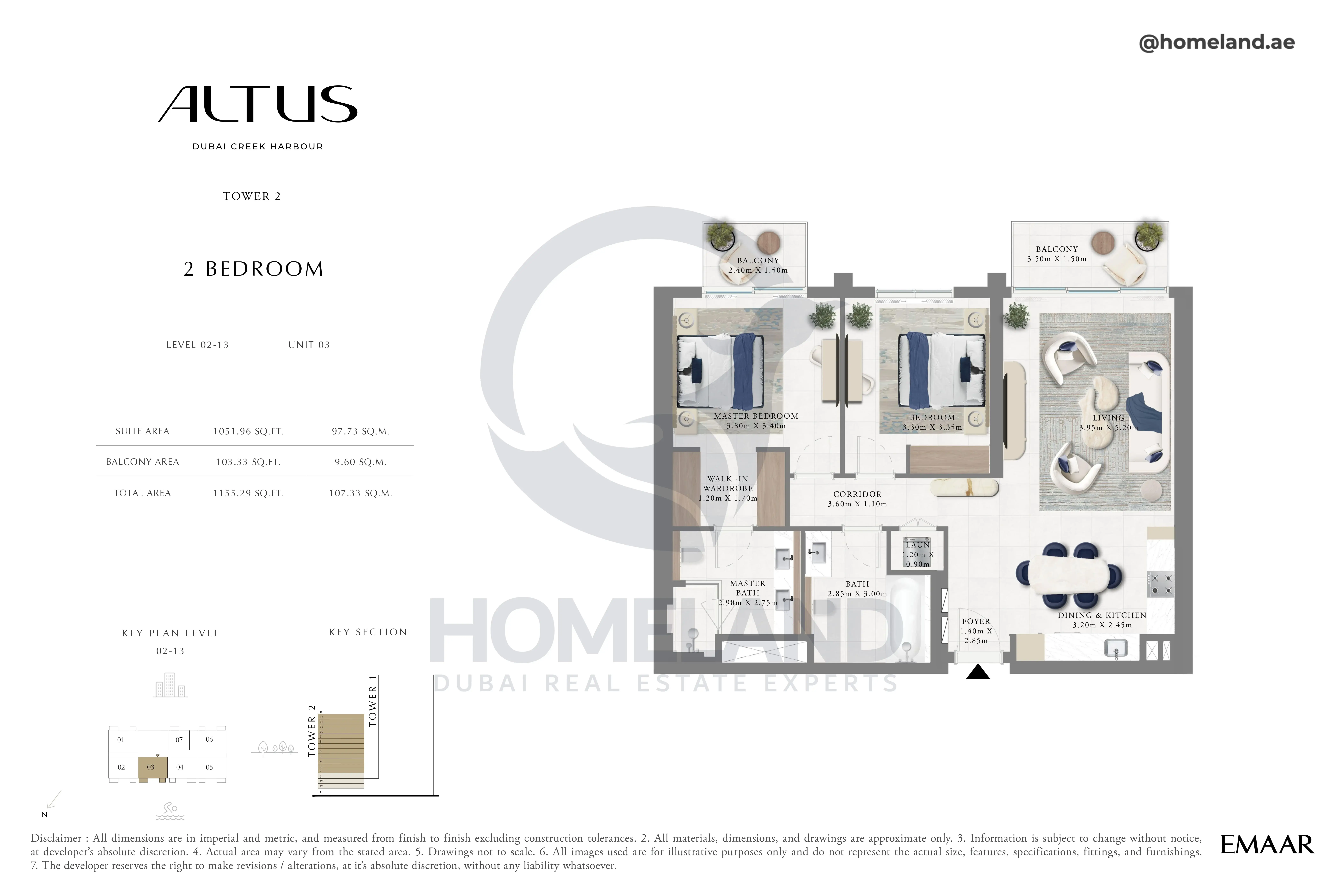 Altus, Tower 2, 2BR, Level 02-13, Unit 03, 1155 SQFT