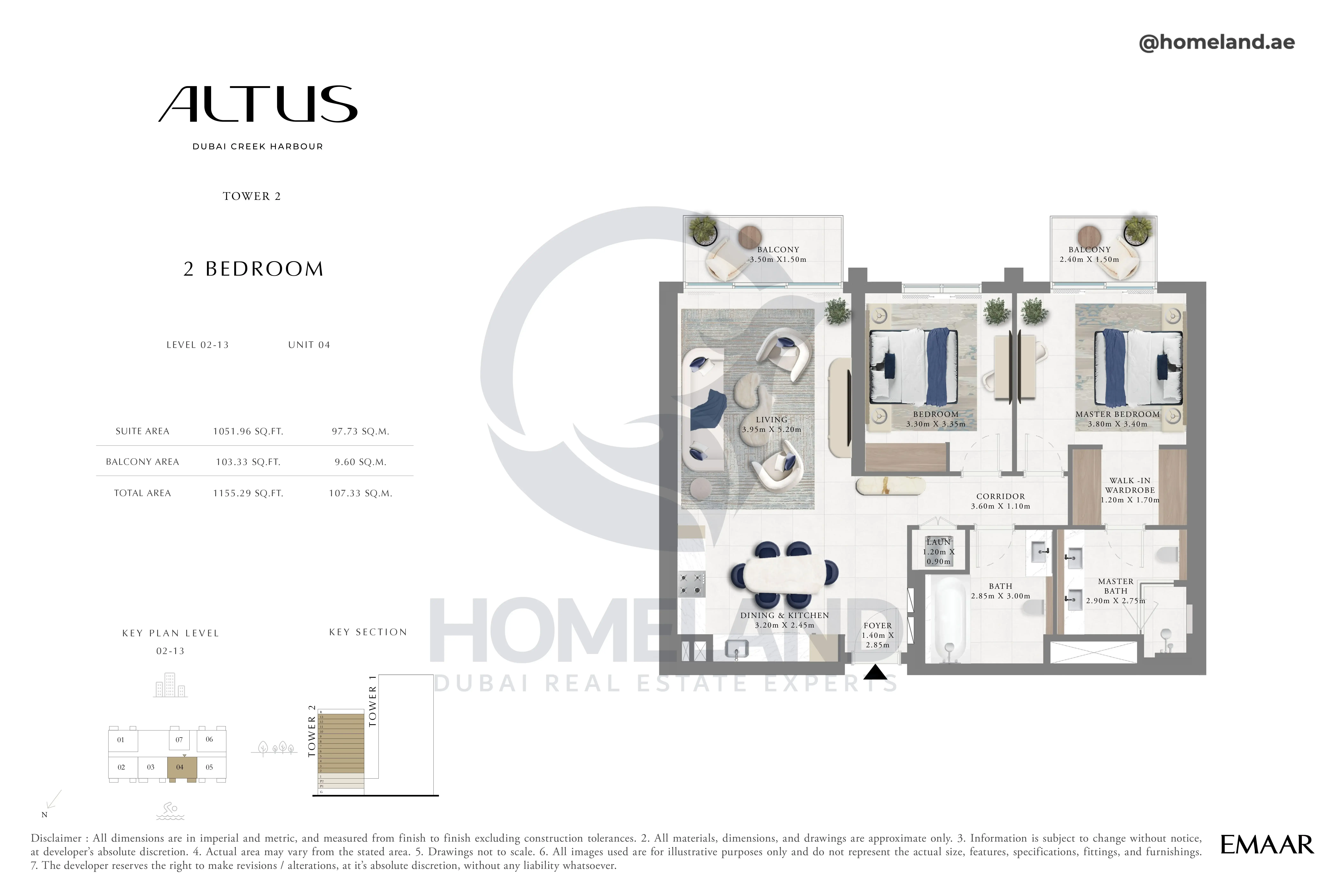 Altus, Tower 2, 2BR, Level 02-13, Unit 04, 1155 SQFT