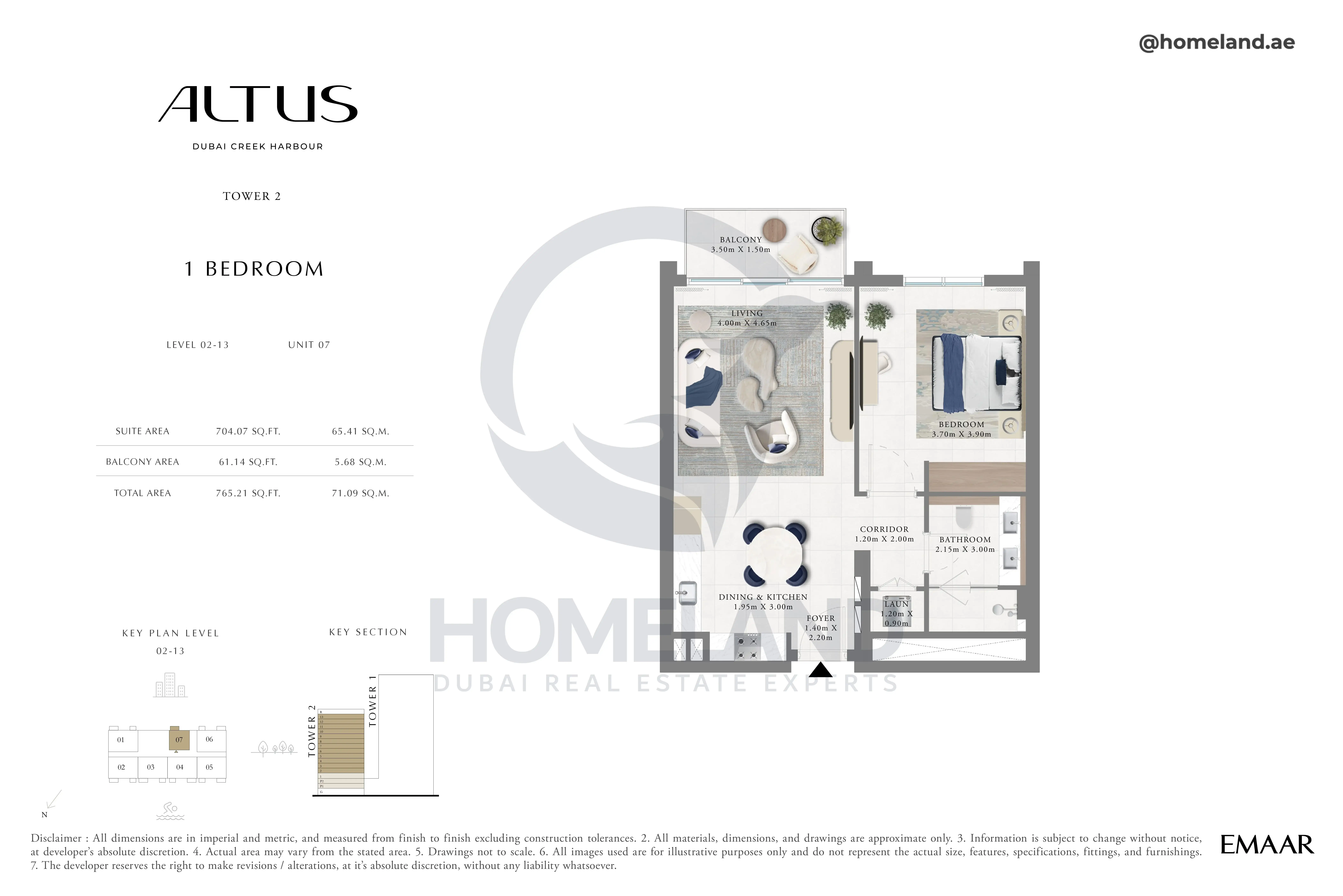 Altus, Tower 2, 1BR, Level 02-13, Unit 07, 765 SQFT