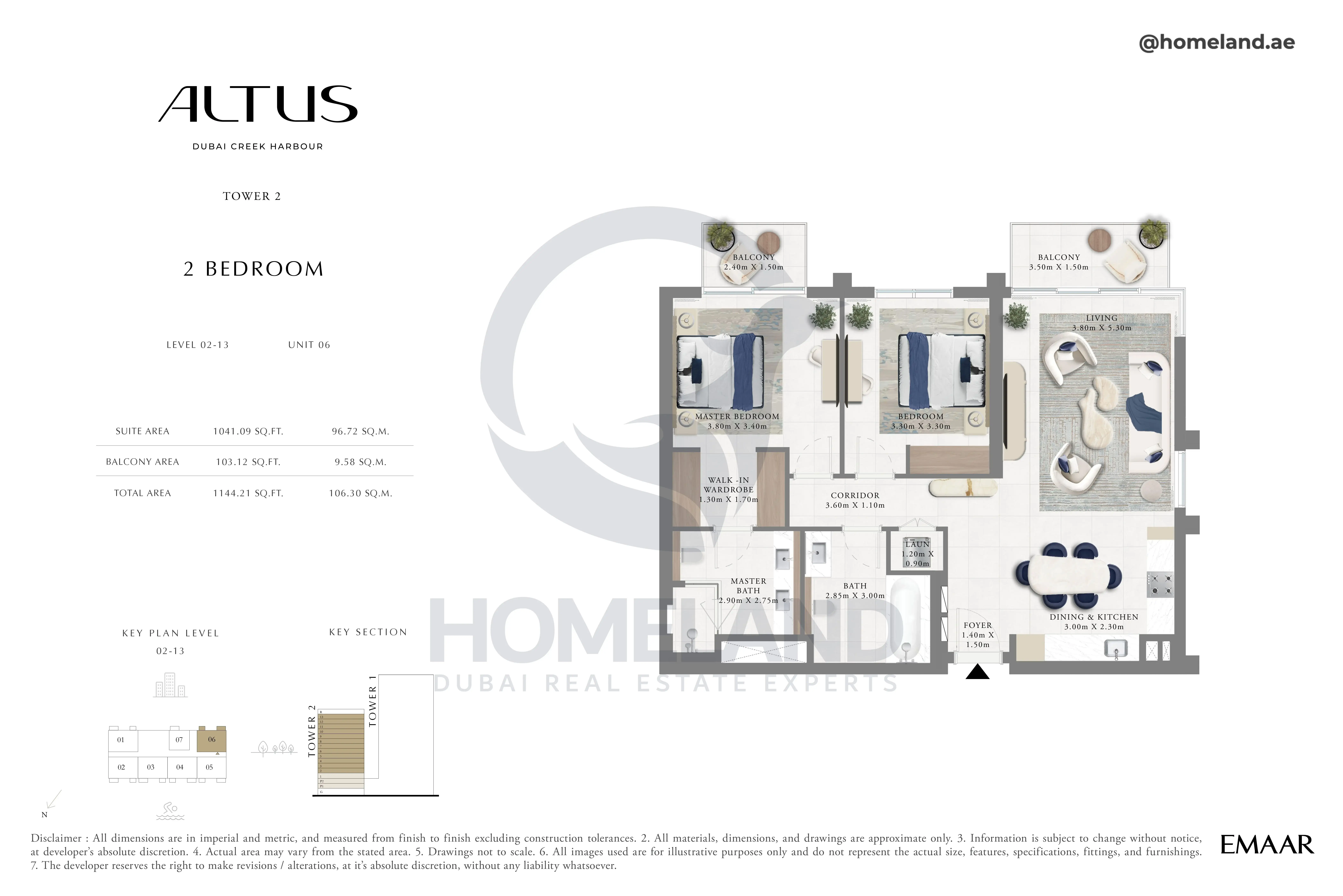 Altus, Tower 2, 2BR, Level 02-13, Unit 06, 1144 SQFT
