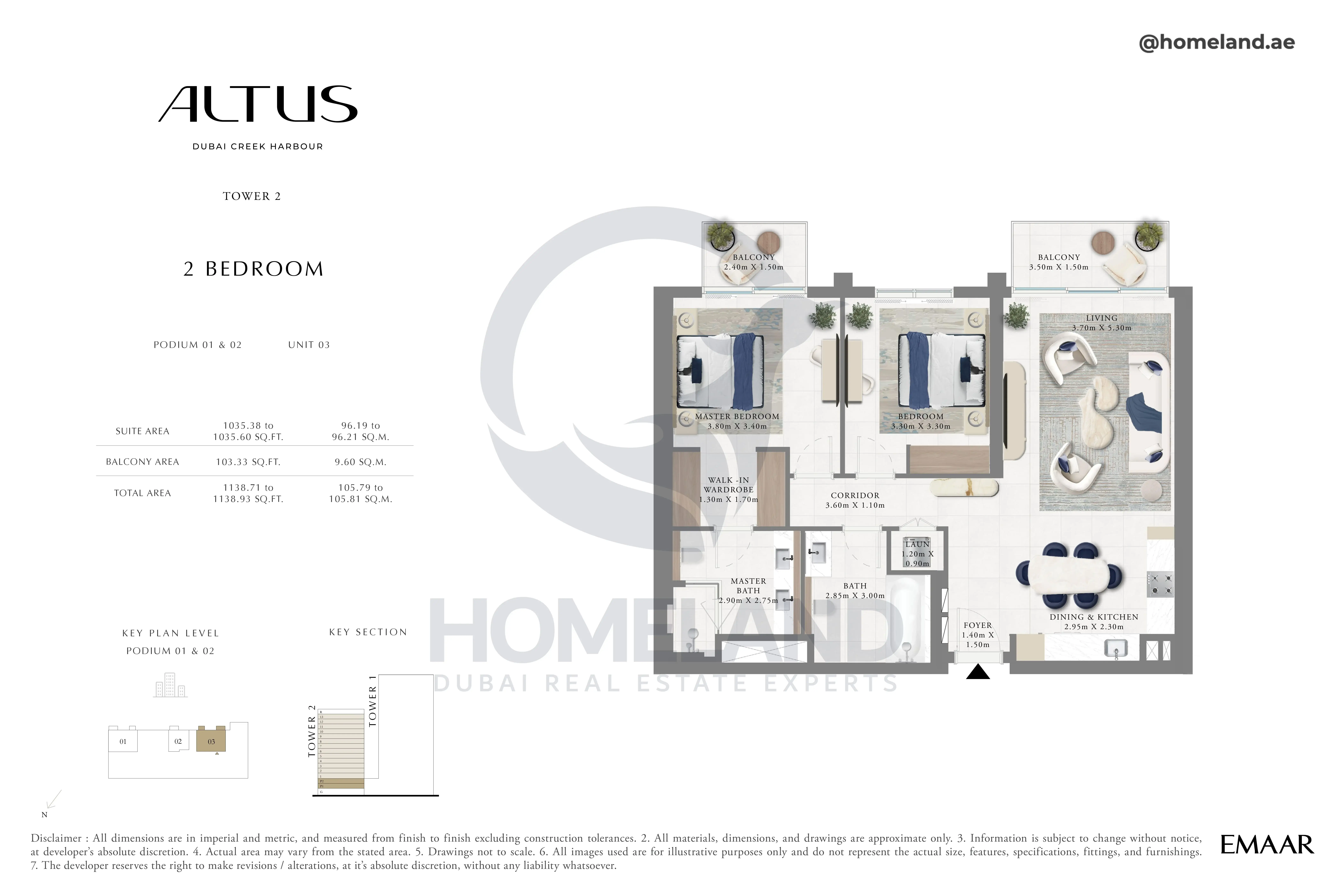 Altus, Tower 2, 2BR, Podium 01 & 02, Unit 03, 1138 SQFT