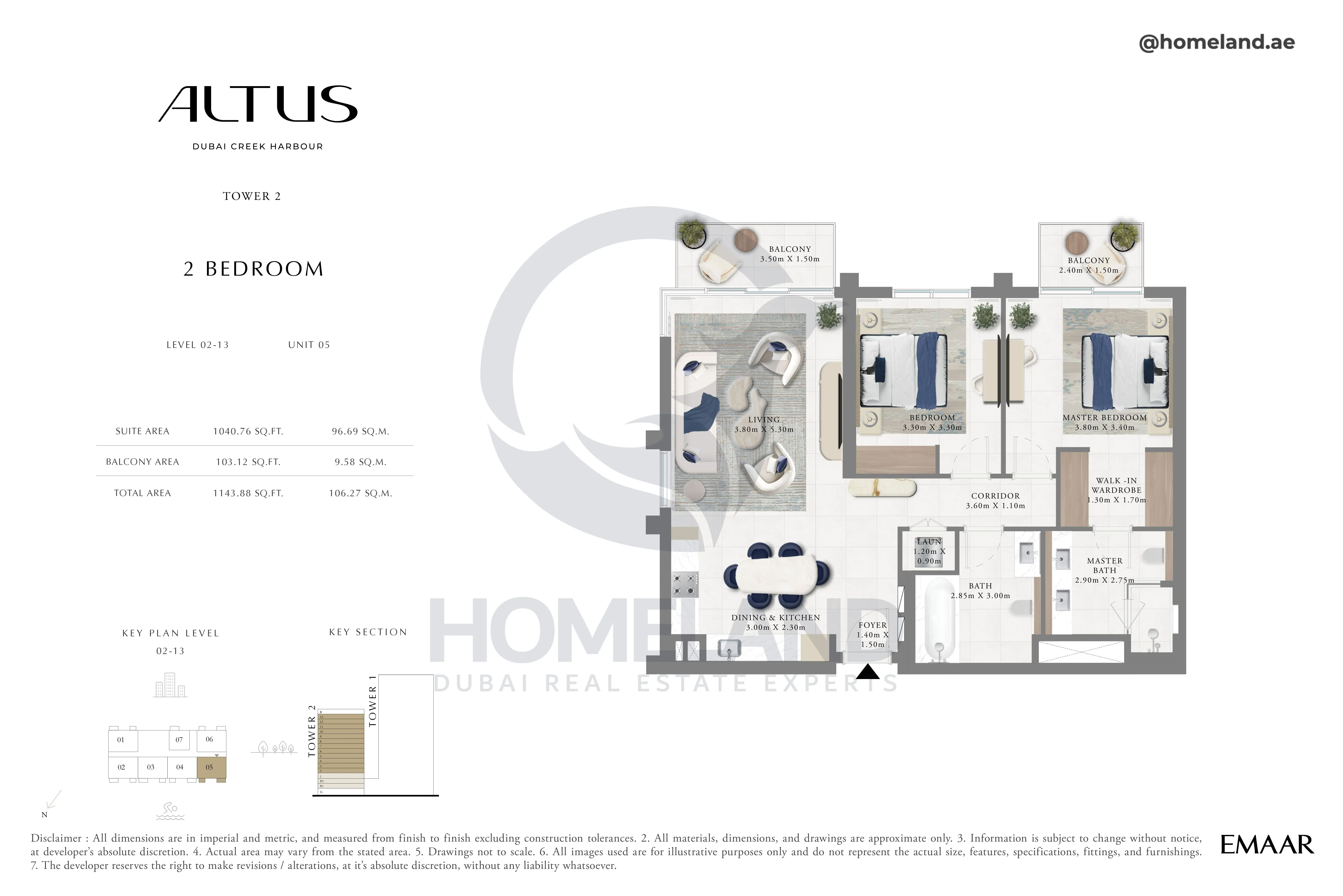 Altus, Tower 2, 2BR, Level 02-13, Unit 05, 1143 SQFT
