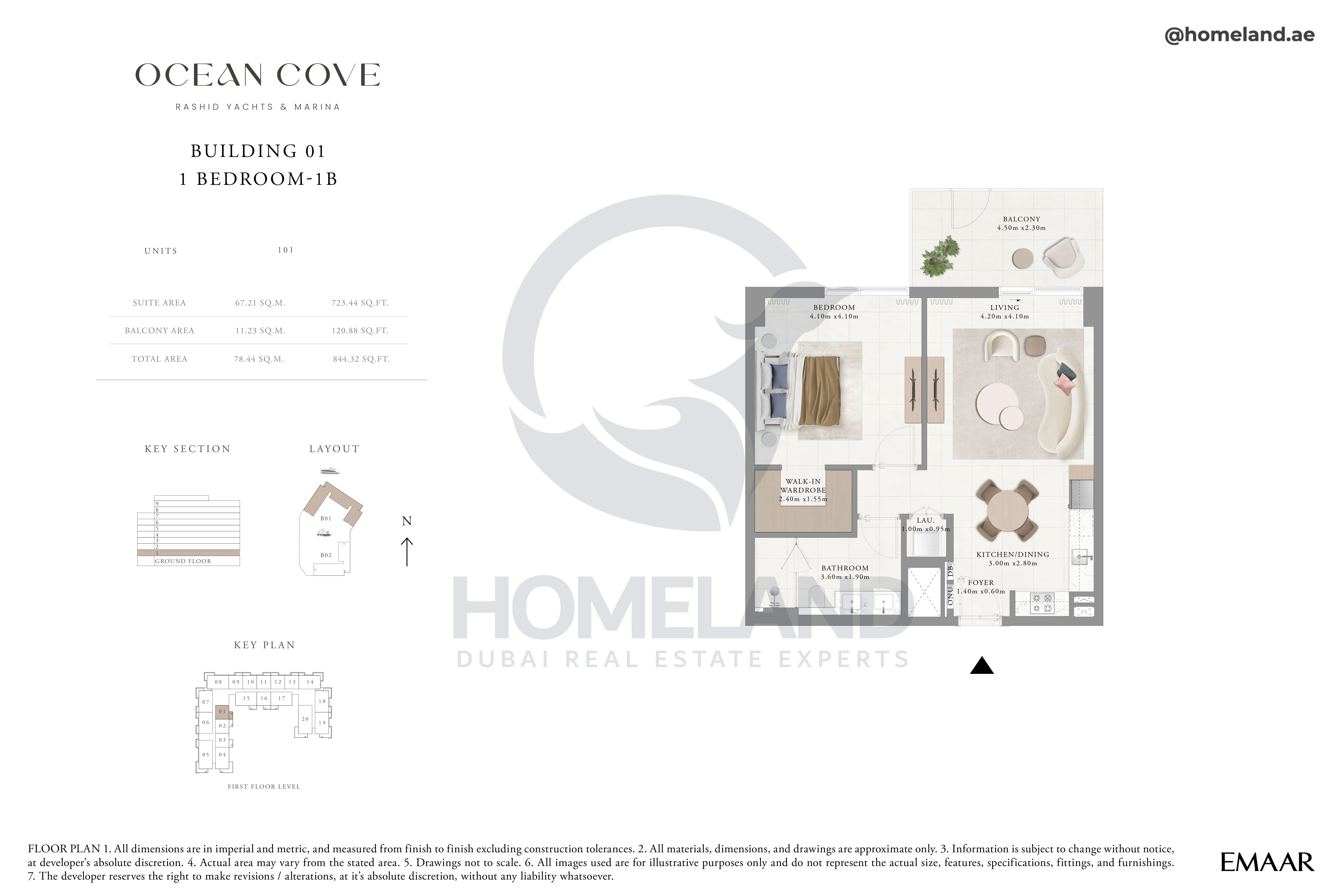 Ocean Cove, Building 1, 1BR, Type 1B, Unit 101, 844 SQFT